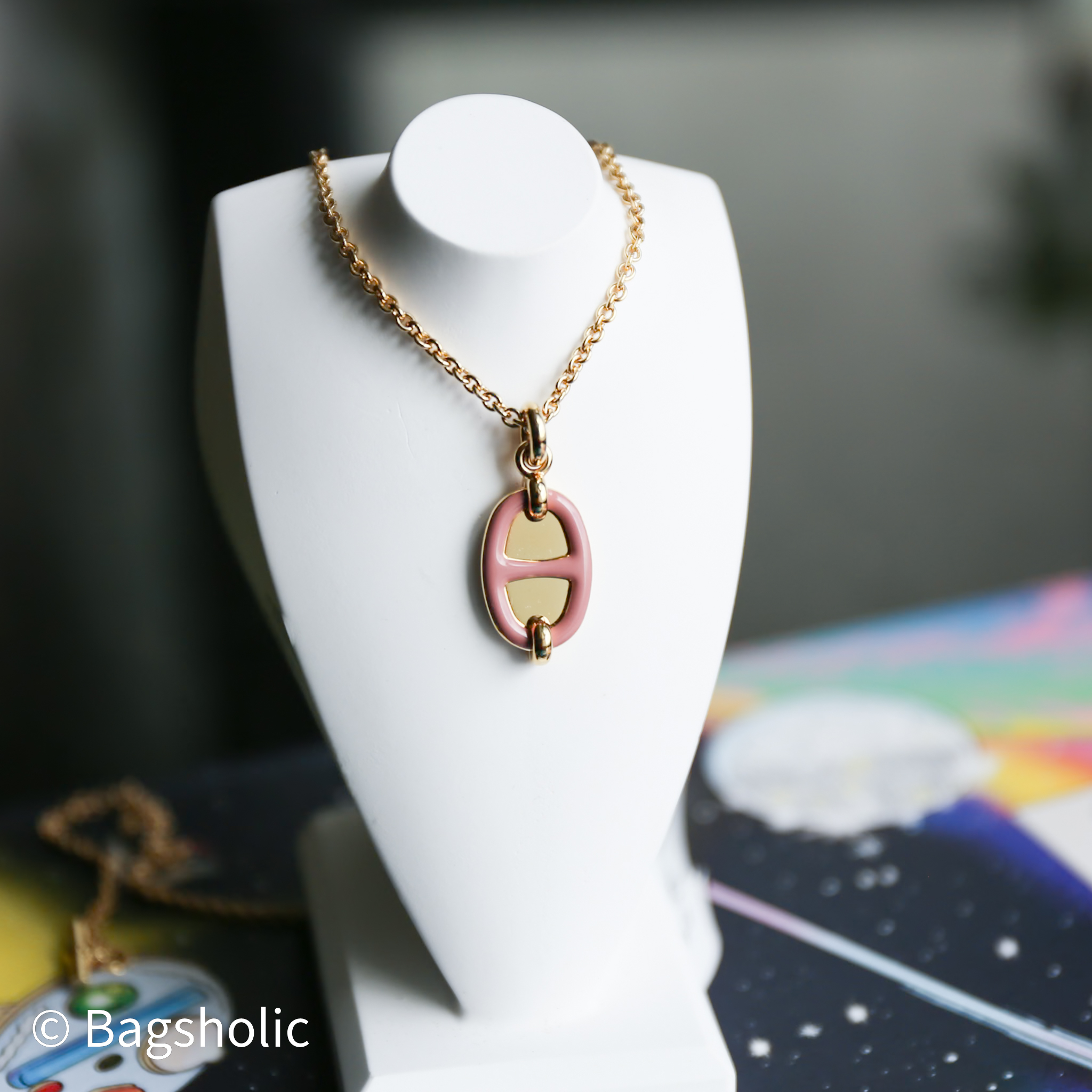 Hermes Mini Maillon pendant (Rose Beaute GHW)