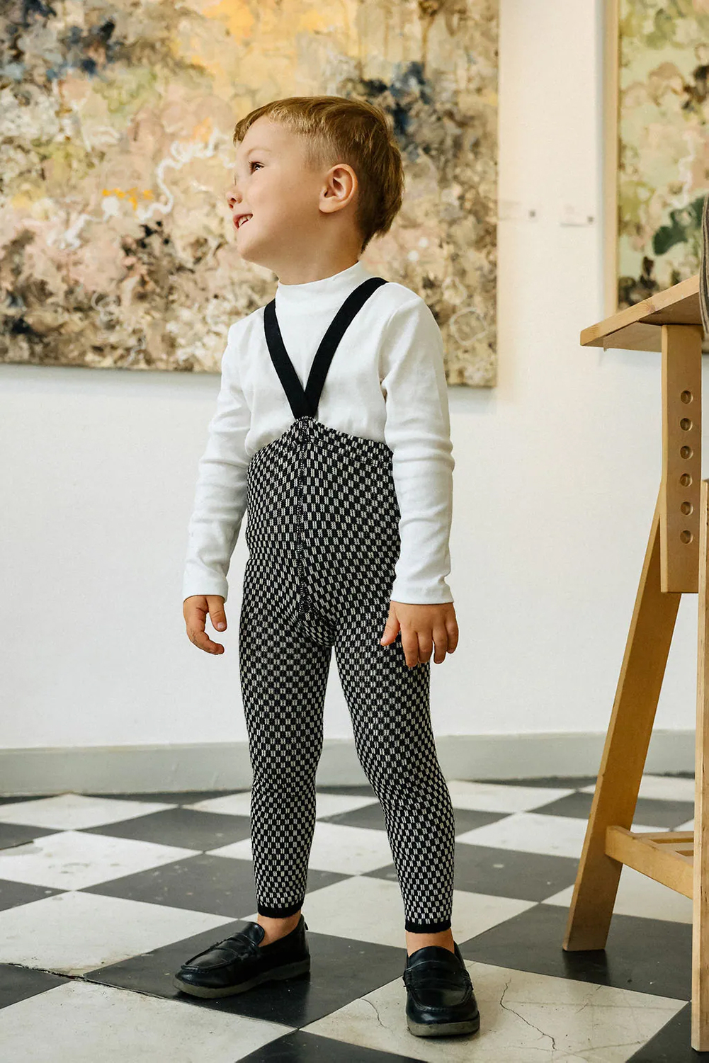 Silly Silas 特別款黑白格紋吊帶褲-Black & White Checked