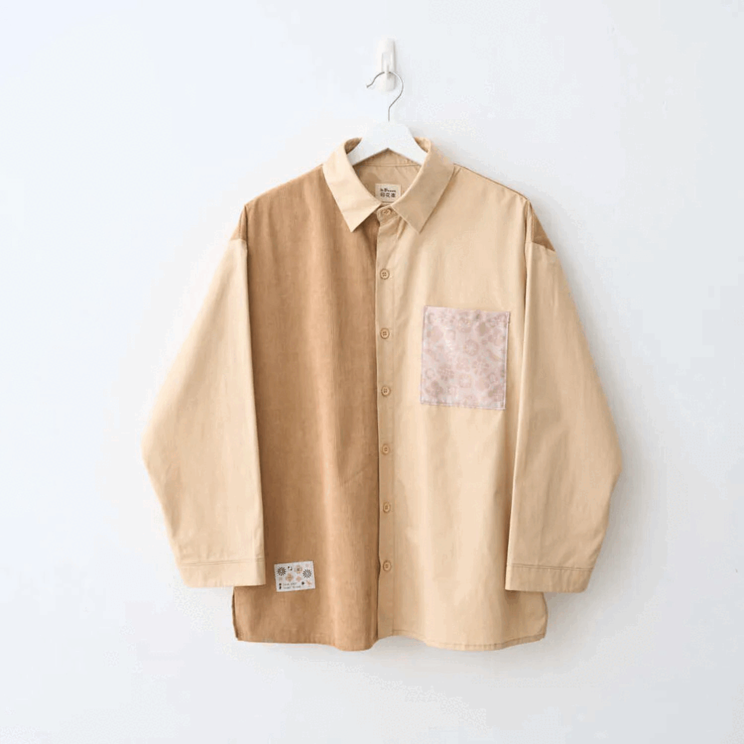 印花長袖拼接襯衫