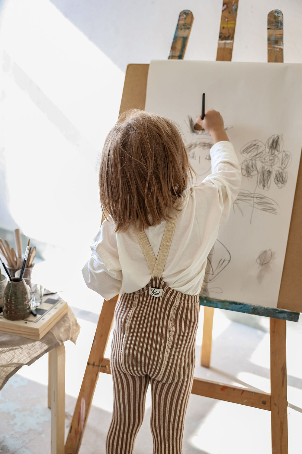 Silly Silas 特別款條紋吊帶褲-Granola & Cream Striped