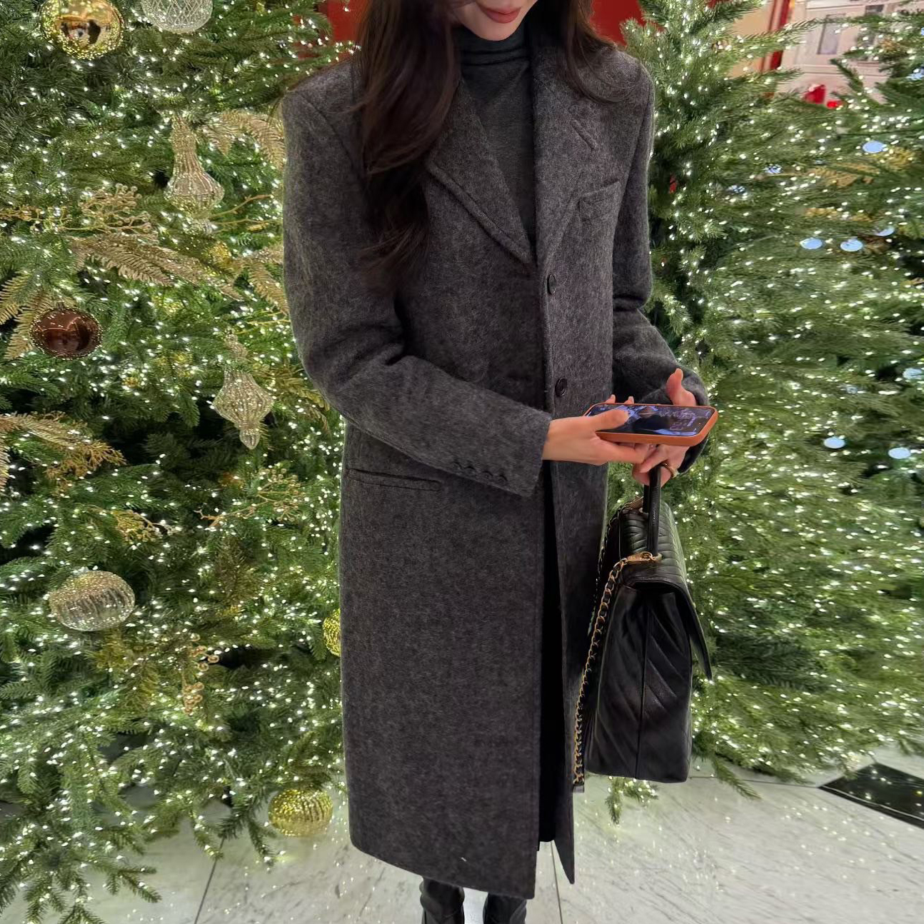 雙釦修身剪裁長版西裝外套羊毛大衣 / 2色