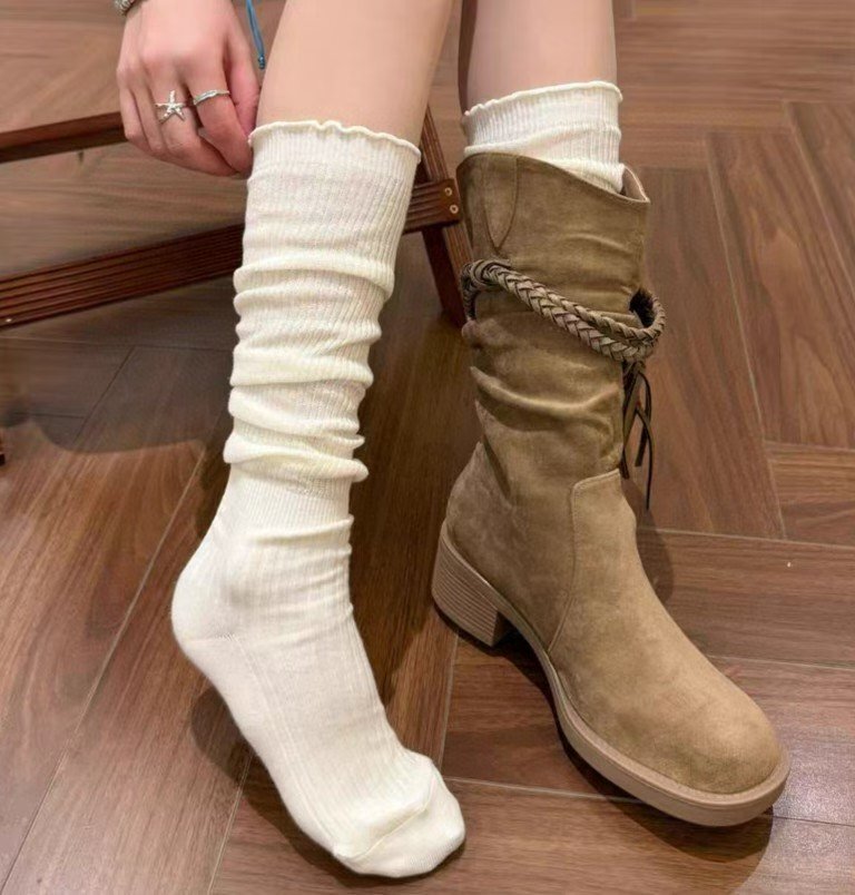 CT5375 熱銷棉質木耳邊膝下襪 (任選2對$68)