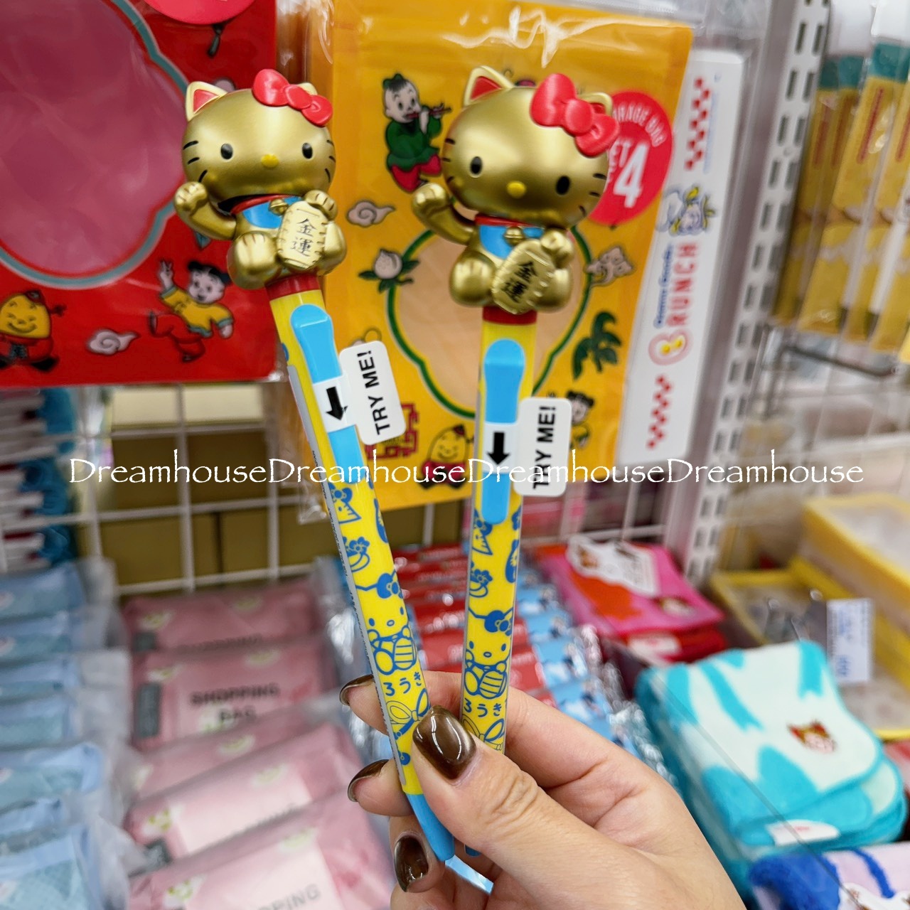 日本限定 日本製 三麗鷗 凱蒂貓 hellokitty 招財貓 金色 立體公仔 招手 黑筆 原子筆 筆