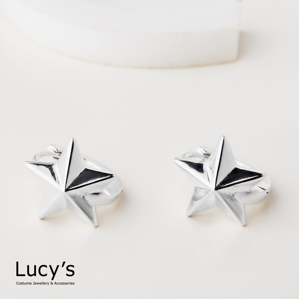 925純銀 立體星 易扣耳環 (115578)
