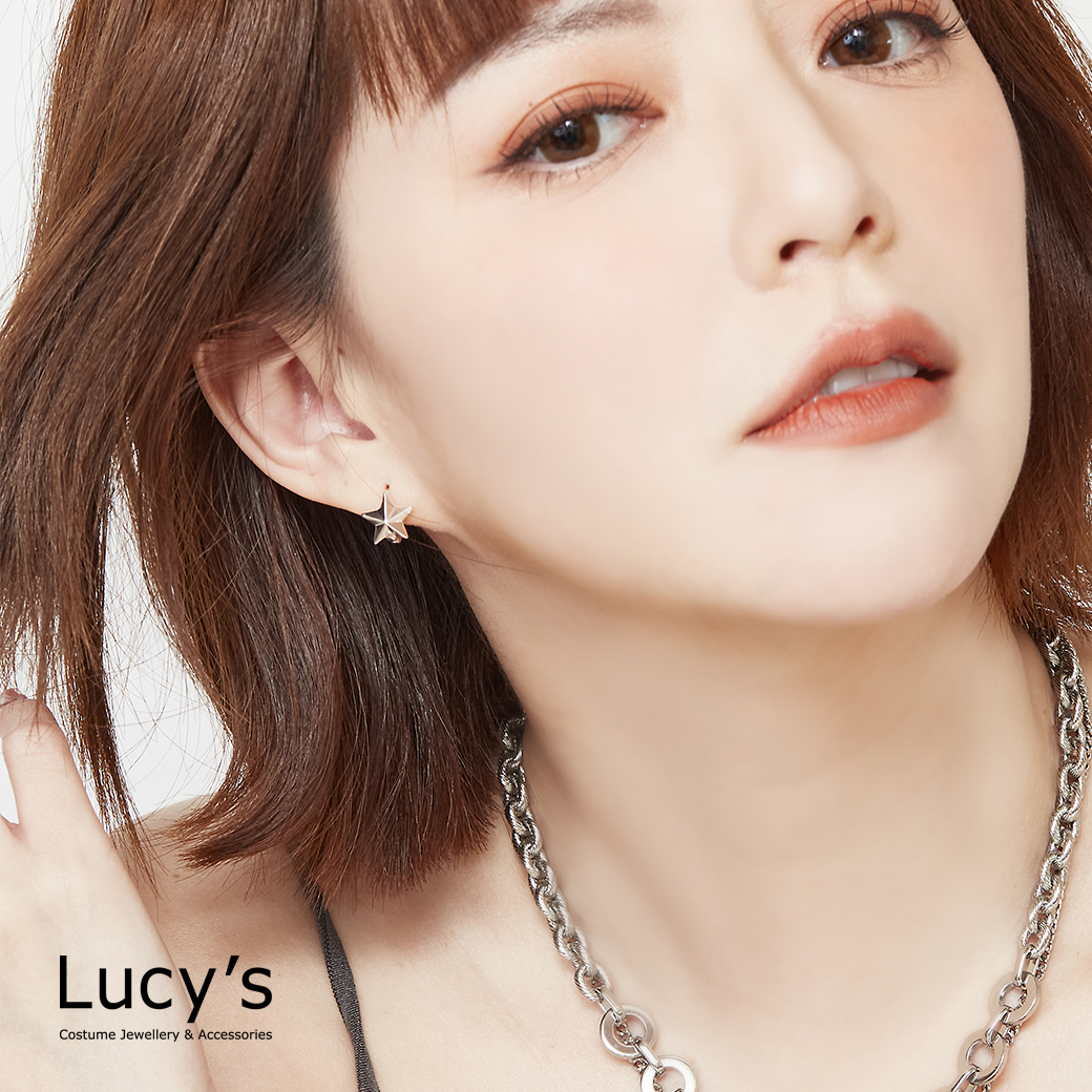 925純銀 立體星 易扣耳環 (115578)