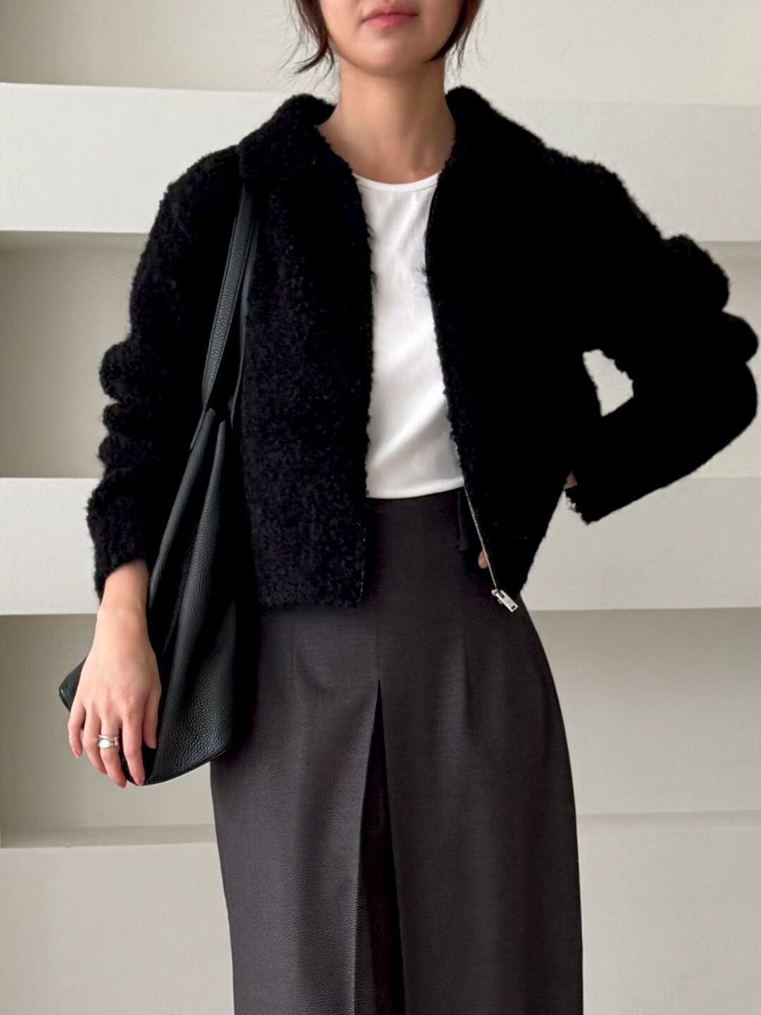 可愛QQ毛翻領造型休閒感拉鍊外套 / 3色