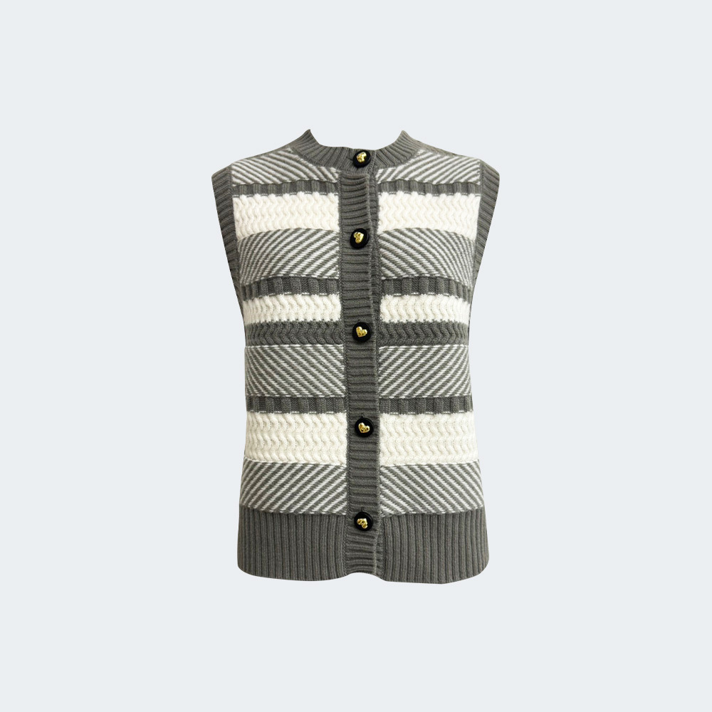 條紋拼織羊毛針織背心