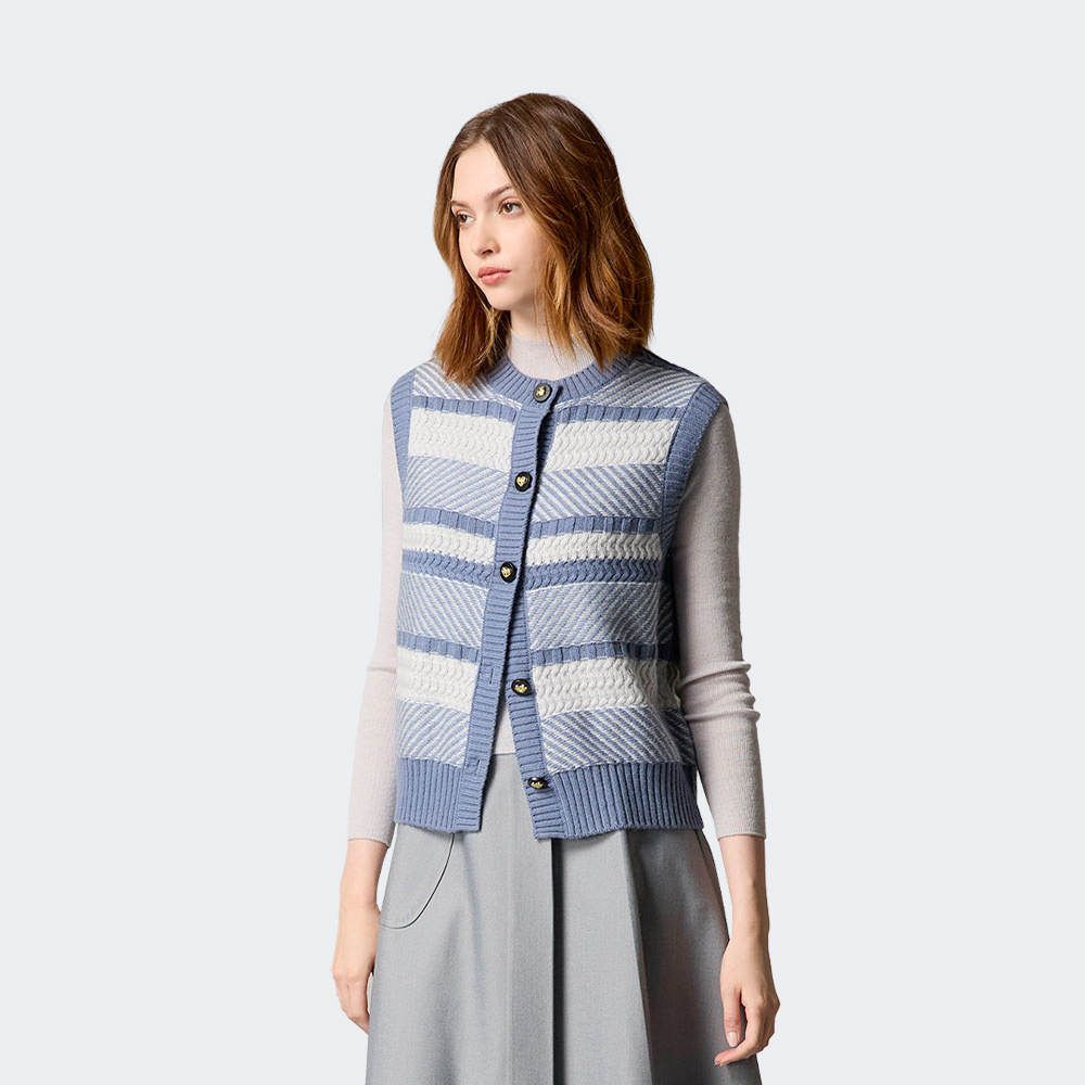 條紋拼織羊毛針織背心