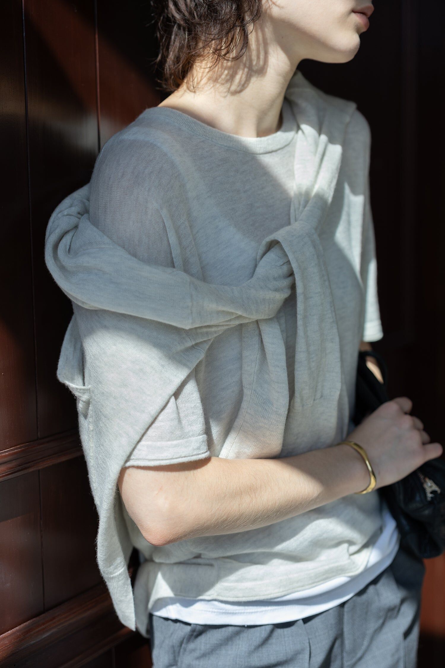 2025 秋冬 喀什米爾羊毛圓領短袖套頭衫_淺灰