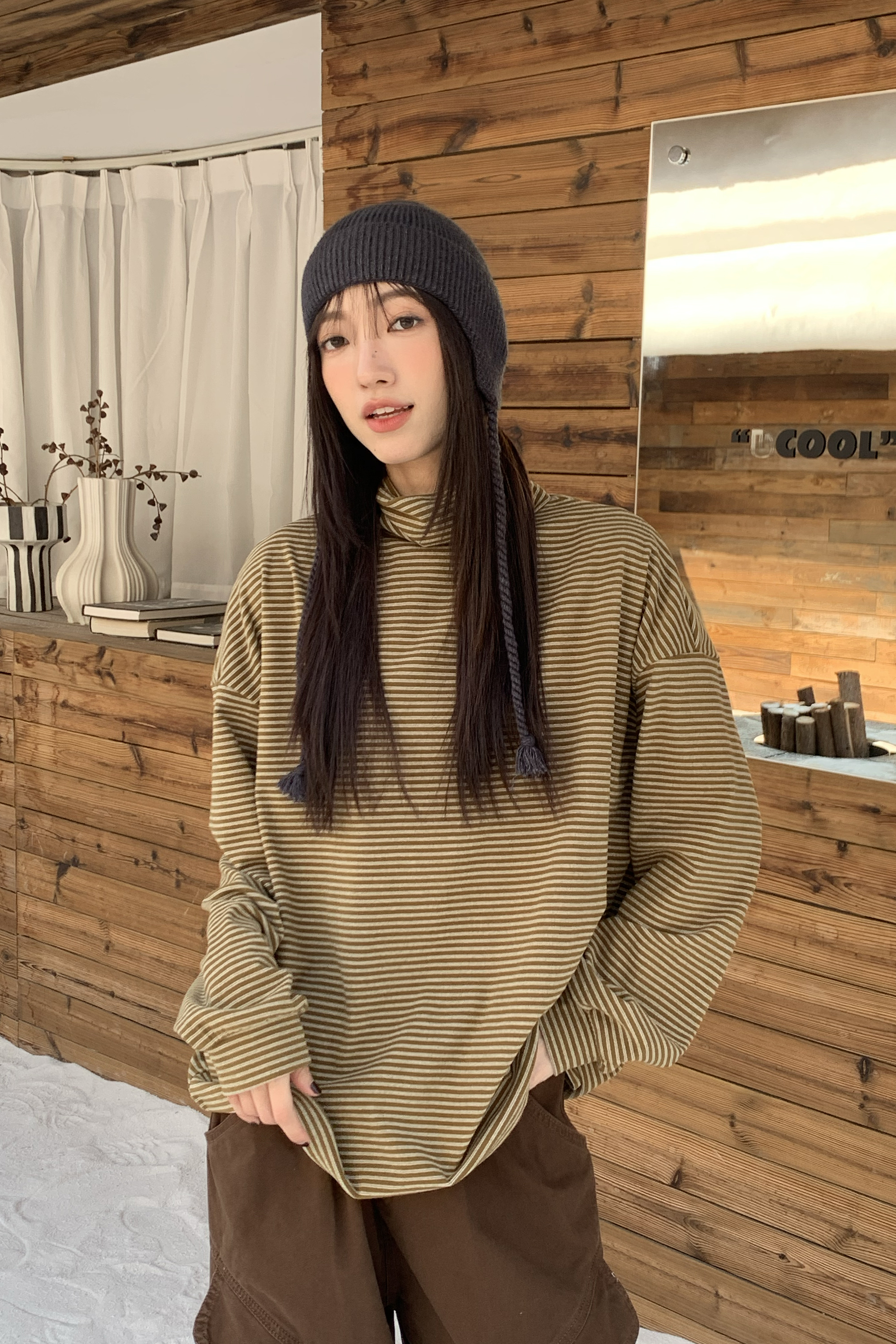 Last Month｜柔軟高領條紋內搭 6色