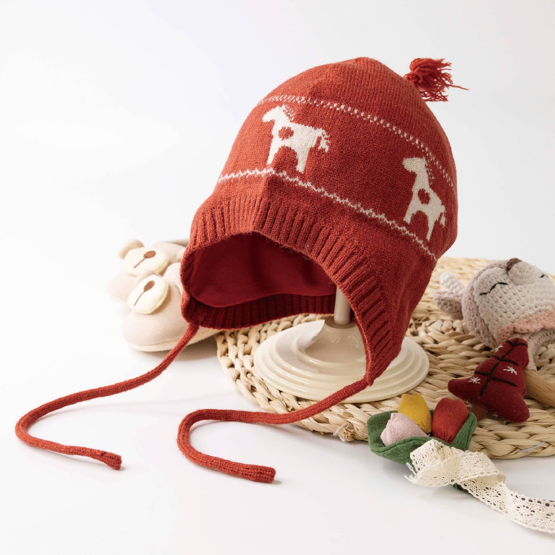 【JA1582】小馬圖騰寶寶護耳毛帽