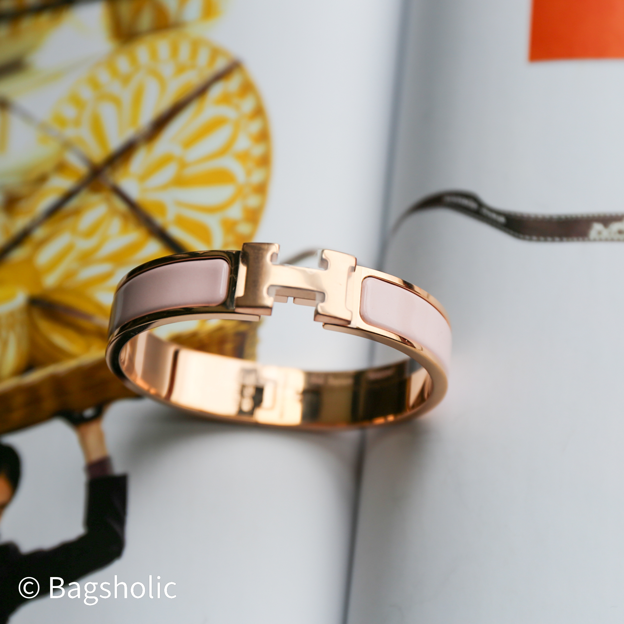 Hermes Clic H bracelet (Rose Dragee  RGHW)