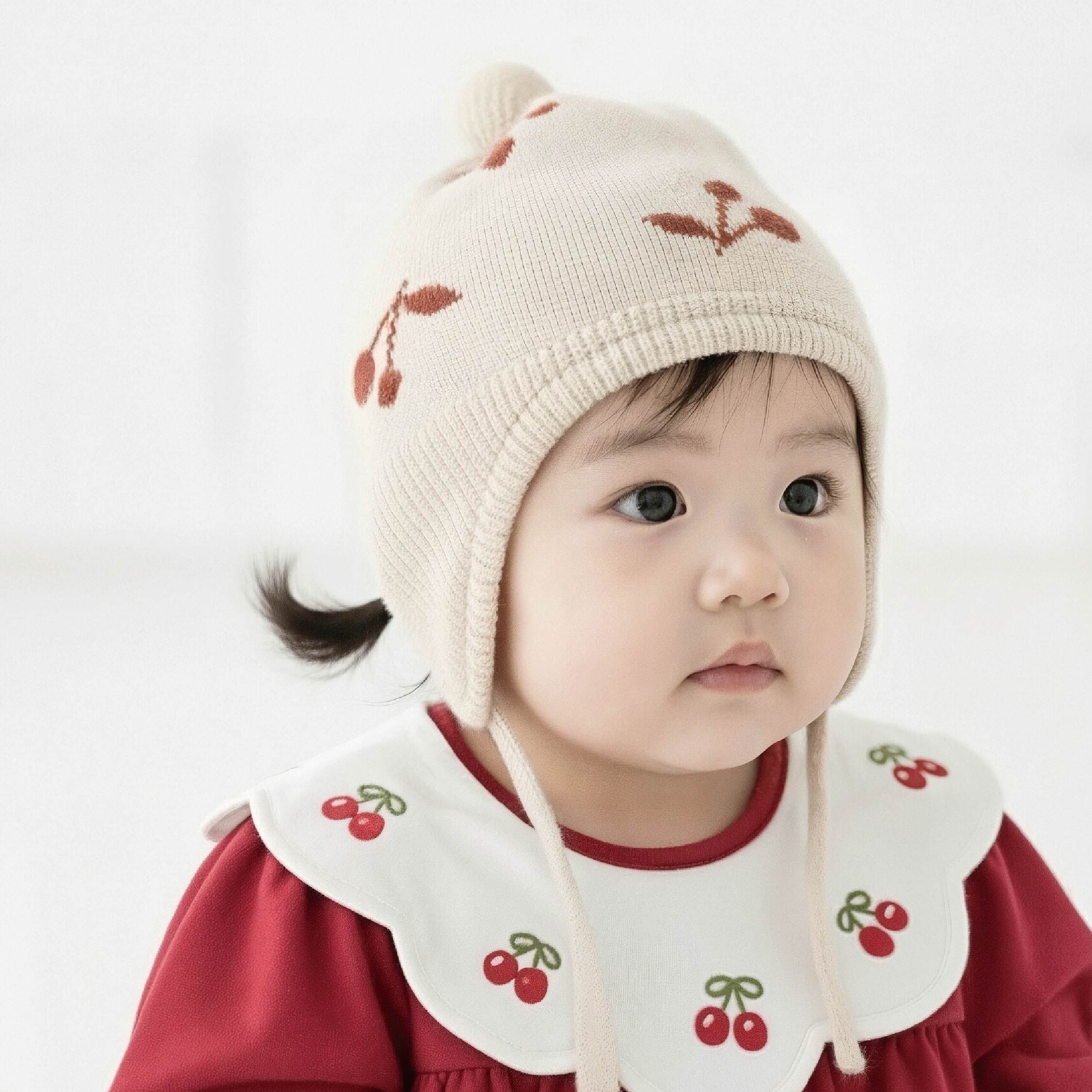 【JA1577】櫻桃針織寶寶護耳毛帽