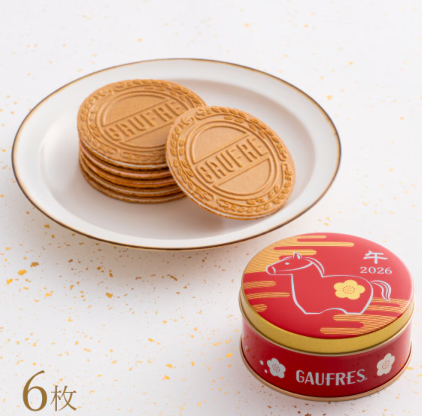 (預購商品)  神戶風月堂2026馬年限定干支賀正法蘭酥鐵盒單盒 馬年圖案 (附提袋)