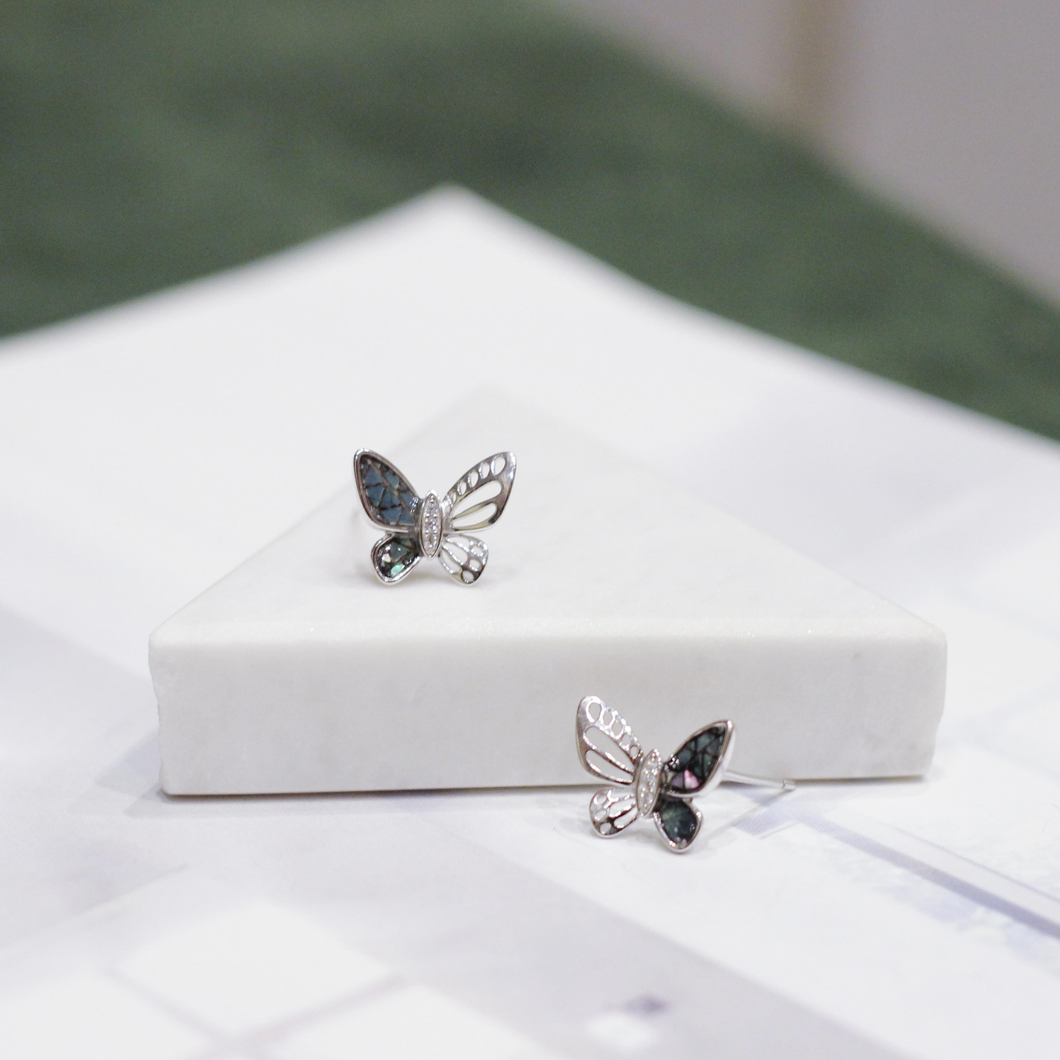 純銀天然貝母立體蝴蝶耳釘