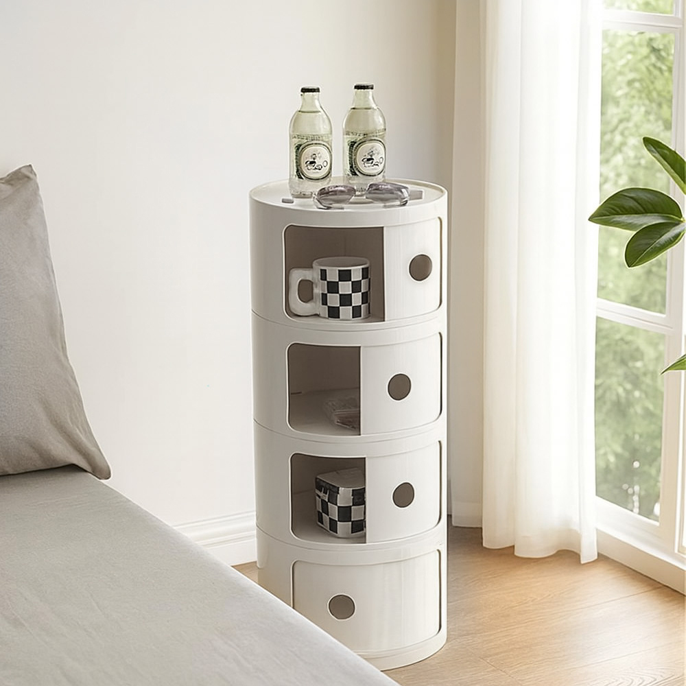 【AOTTO】免組裝北歐風圓形拉門四層收納櫃(AC-224)