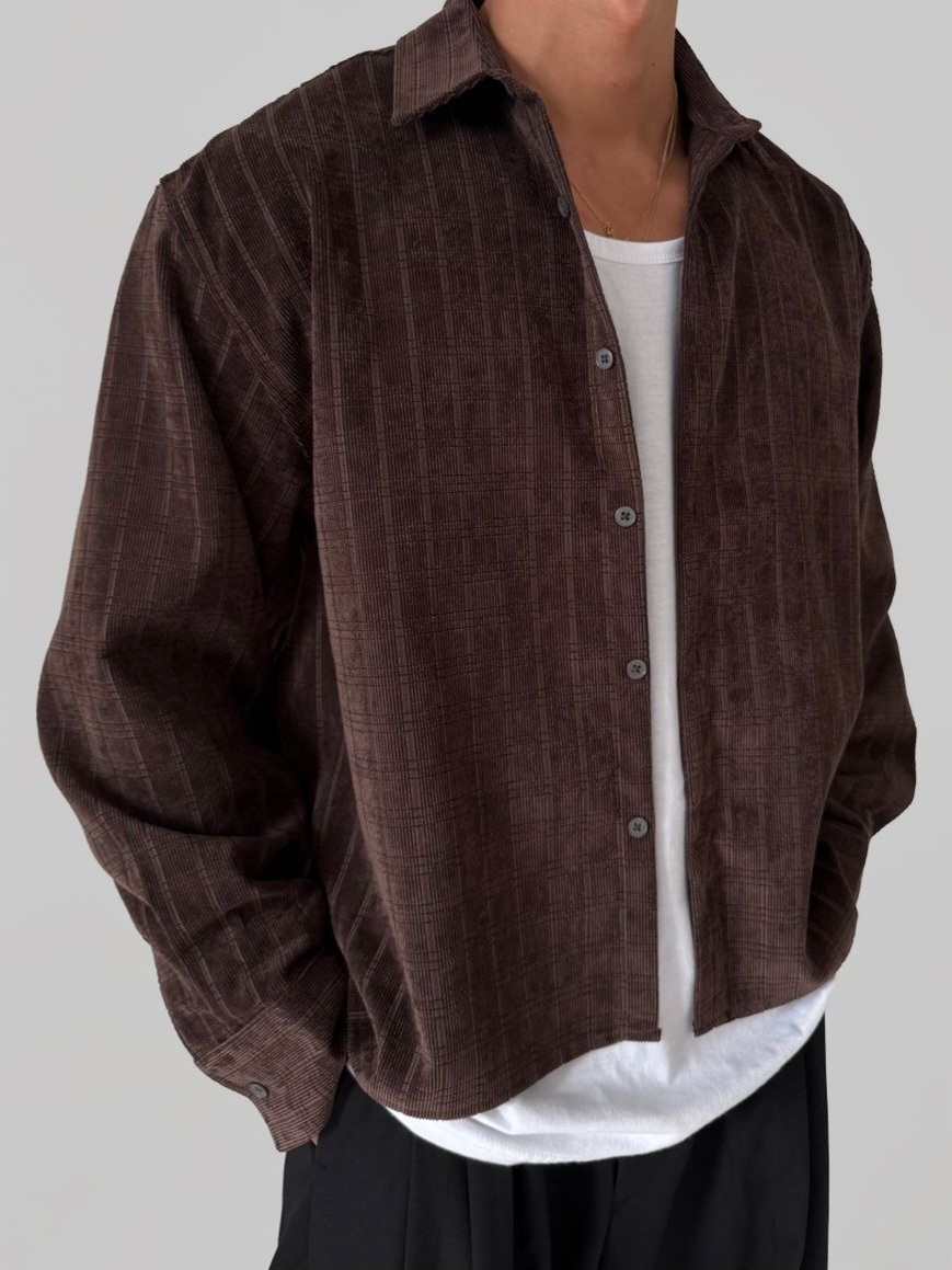 方格燈芯絨襯衫