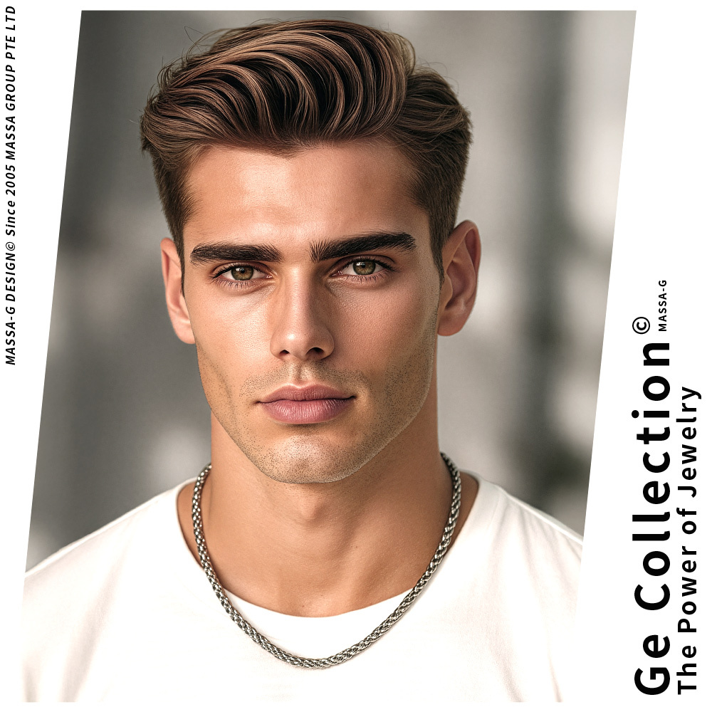 MASSA-G【荷米斯之鍊】6顆金屬鍺錠白鋼項鍊(5MM)