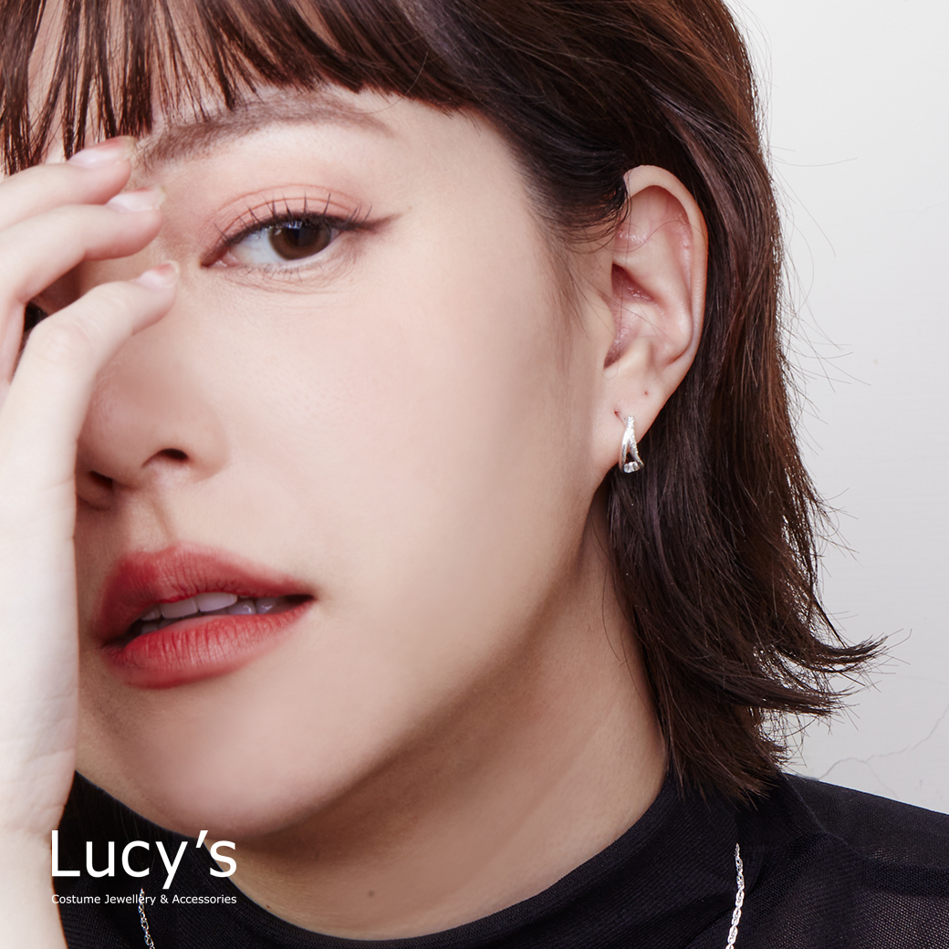 925純銀 不規則彎曲 易扣耳環 (125914)