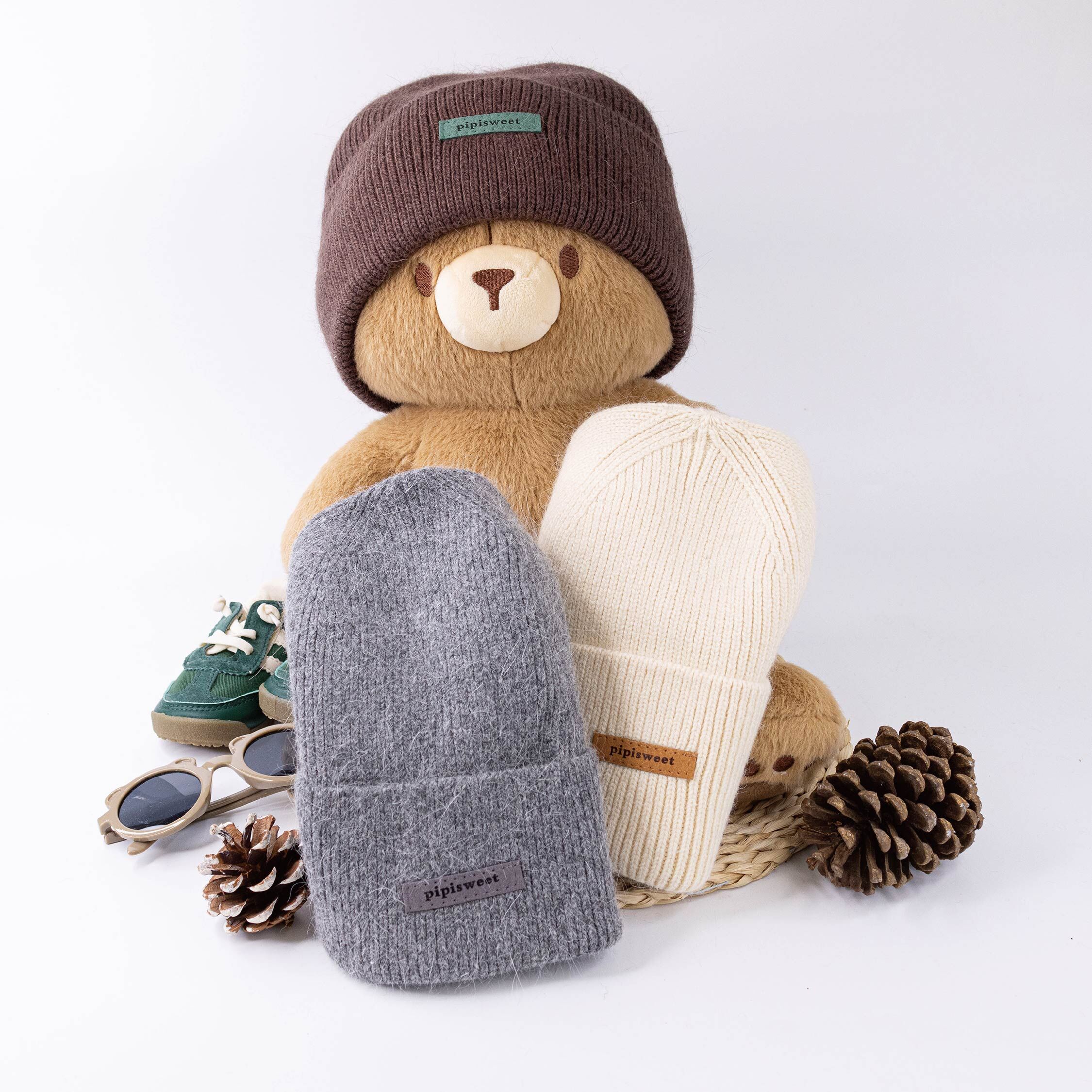 【JA1555】日系毛毛皮革小標毛帽*三色