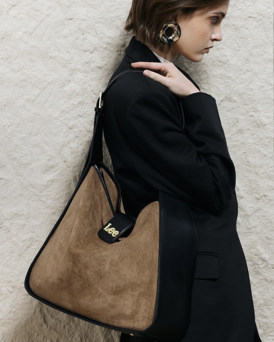 <超高級>LEE 美拉德 復古 絨面 送迷你收納包 hobo 單肩包 -卡其 2色