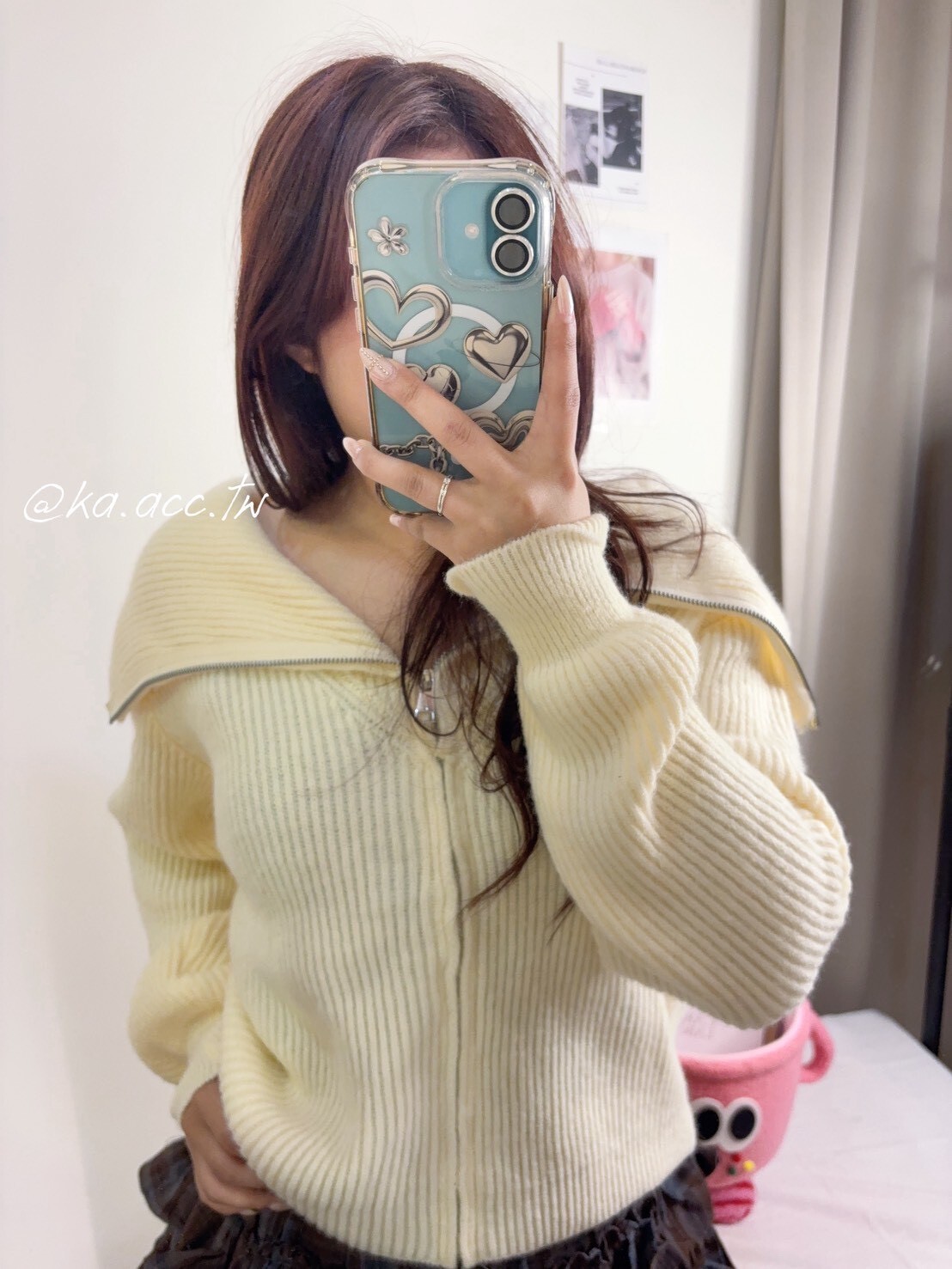 韓系簡約百搭拉鍊大翻領針織毛衣