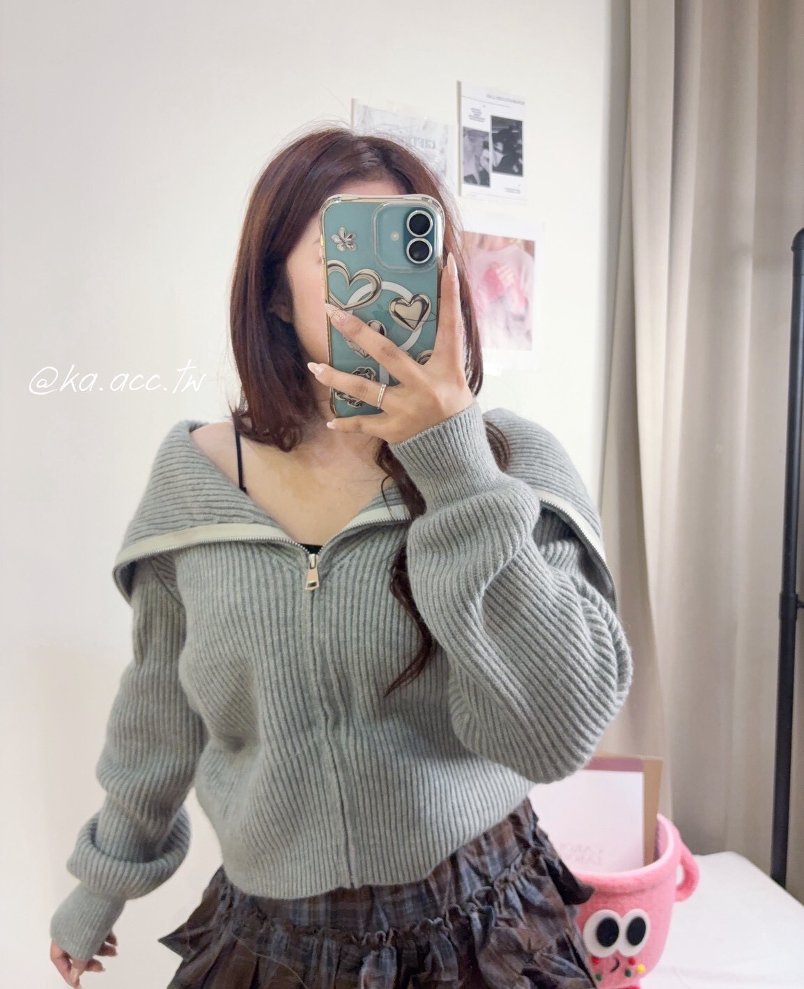 韓系簡約百搭拉鍊大翻領針織毛衣