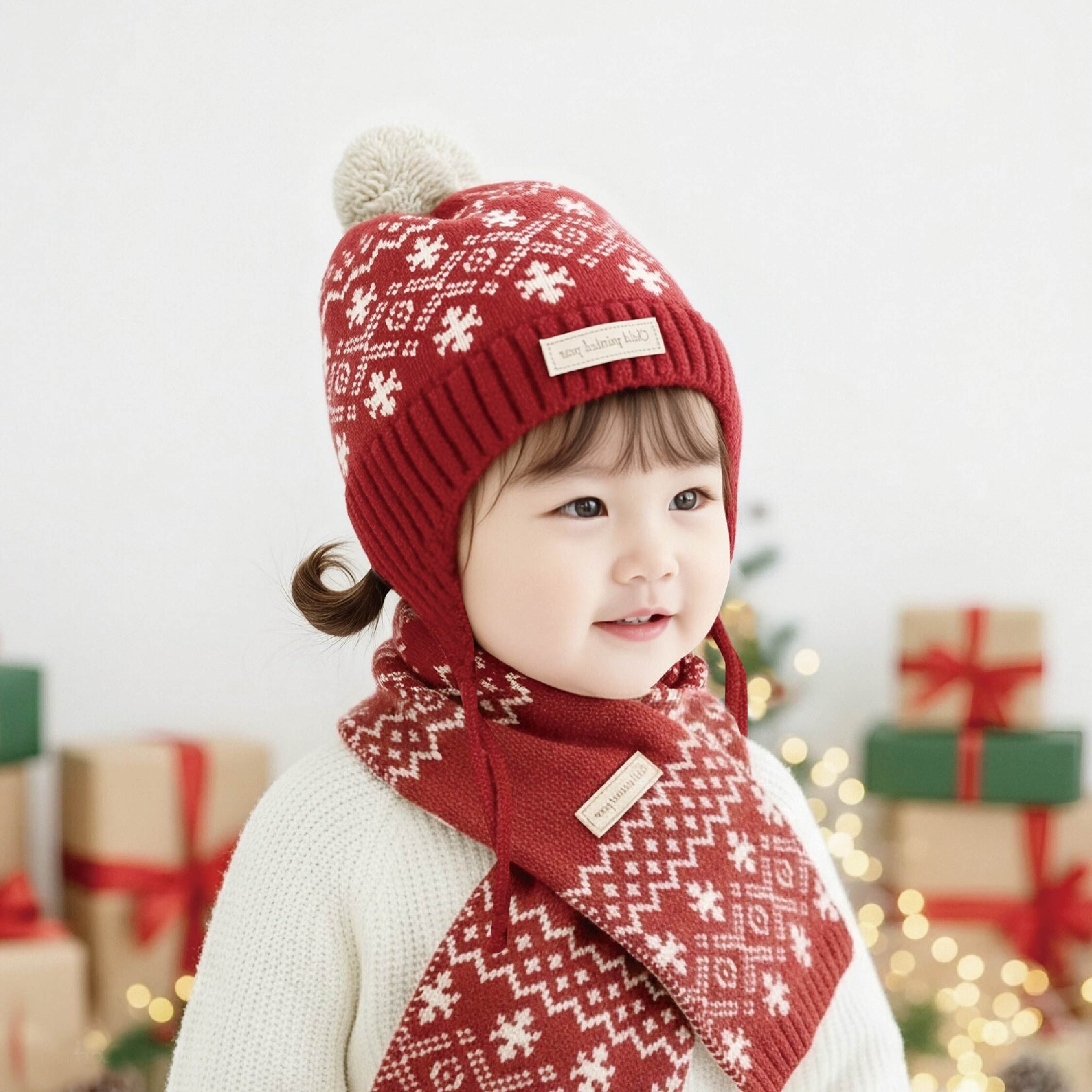 【JA1553】北歐雪花圖騰毛帽&圍巾套組(二件組)