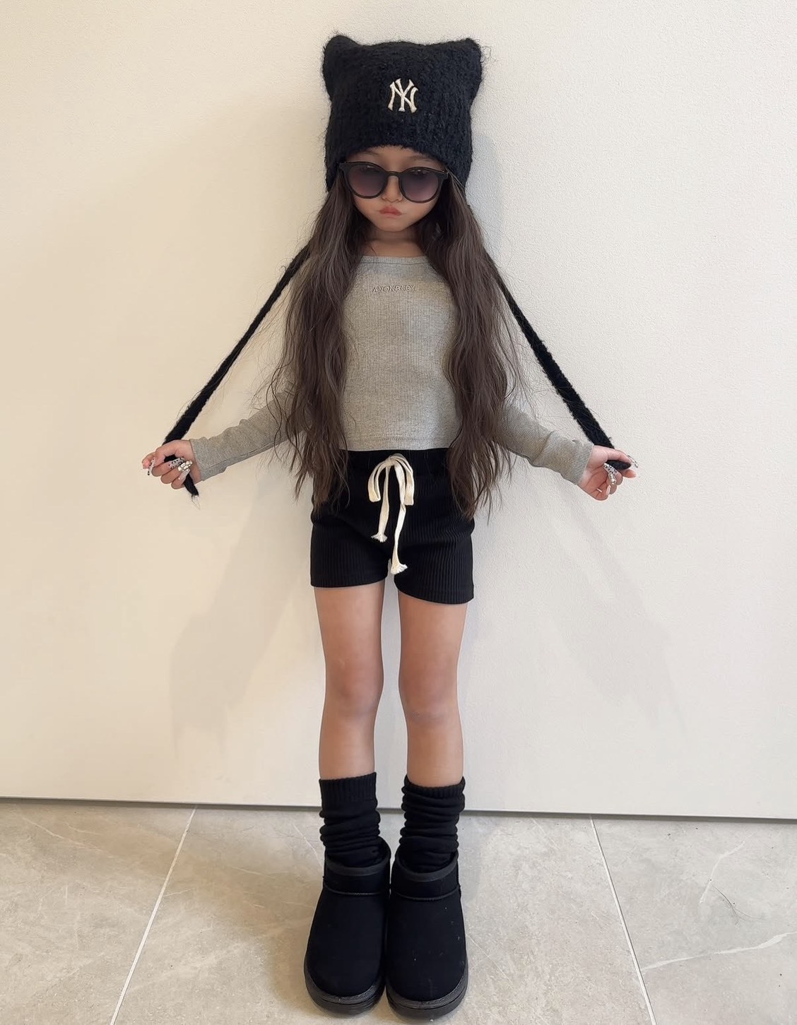 【OWN】MLB Korea 毛帽 貓耳帽 Karina 有線 新品 刺繡 條紋 秋冬 經典LOGO 不分男女 黑色 米色 粉色 咖啡