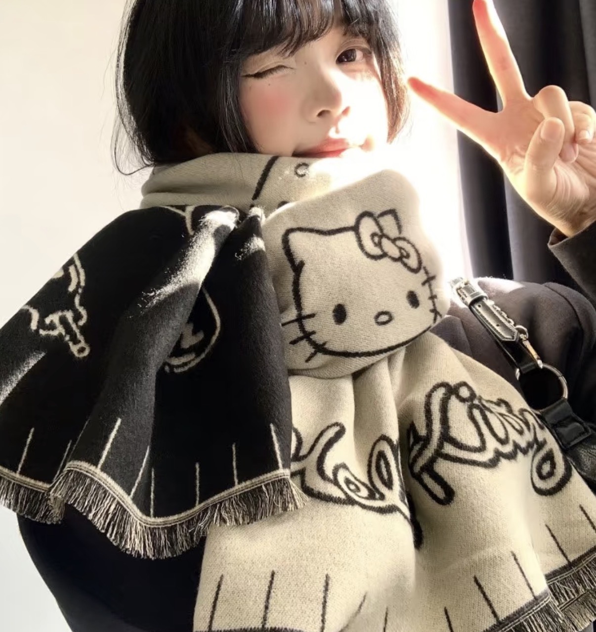 <女孩爆款> Hello Kitty 雙面 針織 可愛 保暖 圍巾