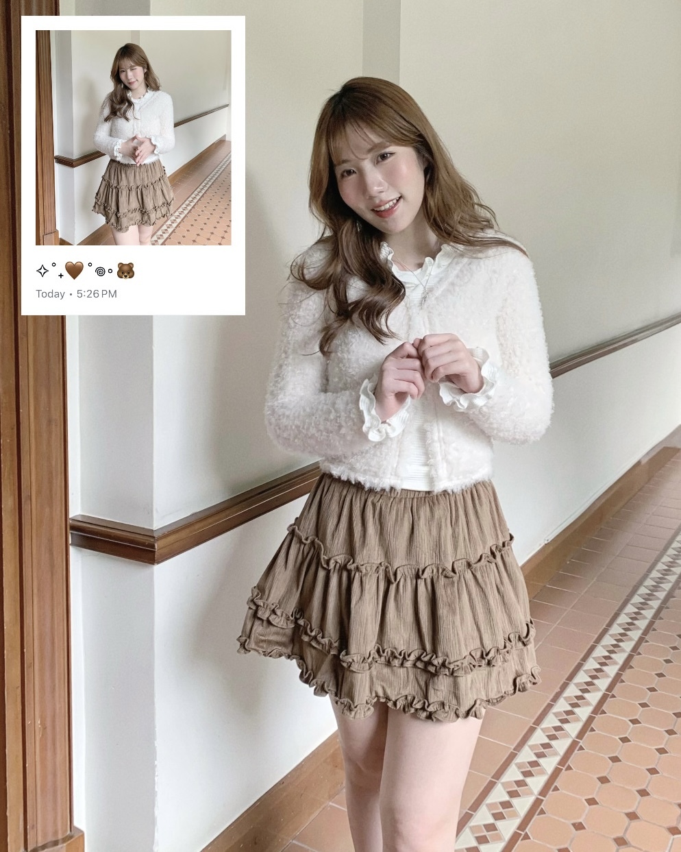 （9月韓國連線） D0469｜秋冬必備!!超可愛ruffle絨面蛋糕短裙˚ʚ🧸ɞ˚