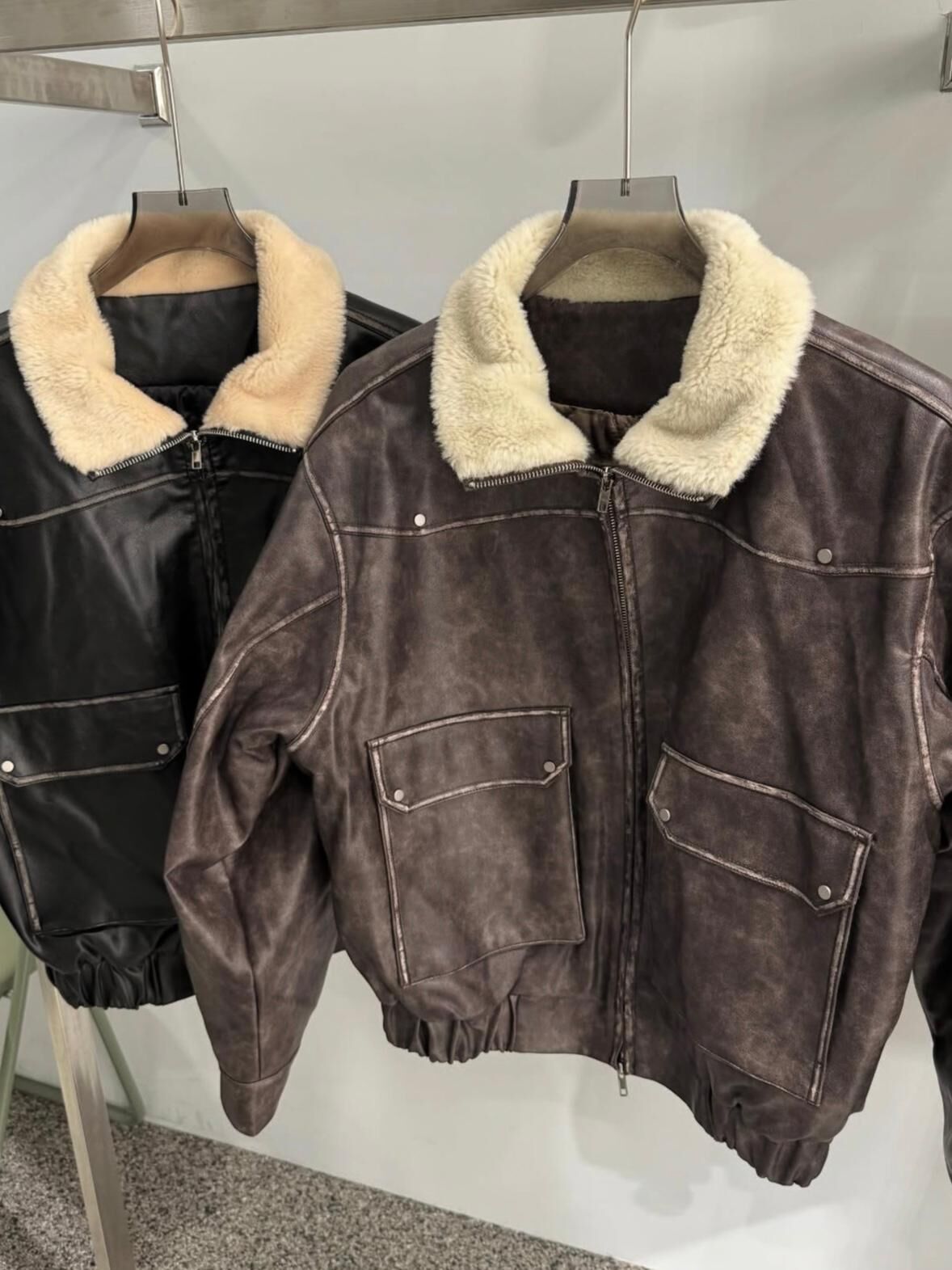 毛毛領拉鍊合成皮褸(薄夾棉) Tac-0325JK