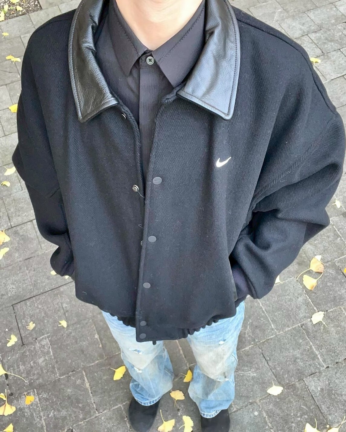 王嘉爾同款 Nike Solo Swoosh 黑色 翻領外套 夾克 男款