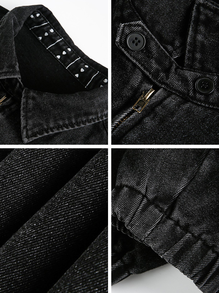 預購 NATURE 水洗做舊 工裝牛仔外套 短寬輪廓 領口印花 復古外套