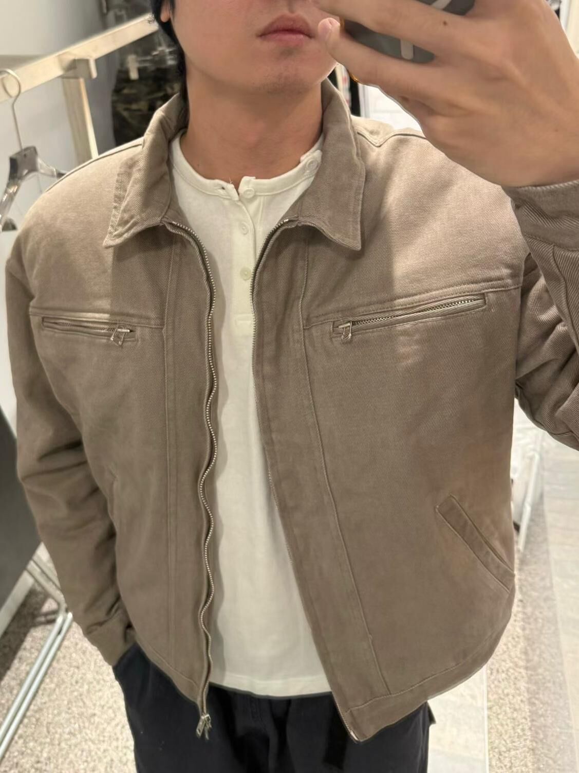 淨色反領拉鍊外套(薄夾棉) Tac-0331JK