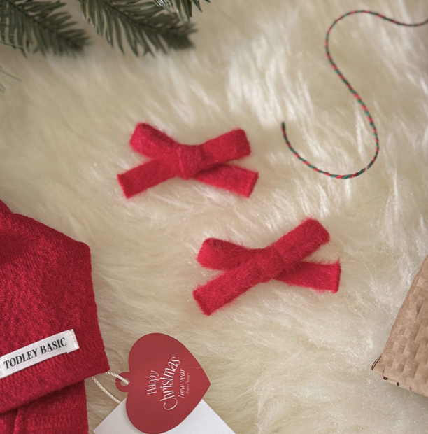 毛呢蝴蝶結髮夾