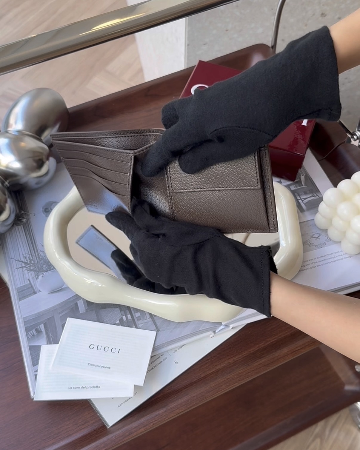 GUCCI｜GG 經典內零錢袋雙折短夾 棕色老花