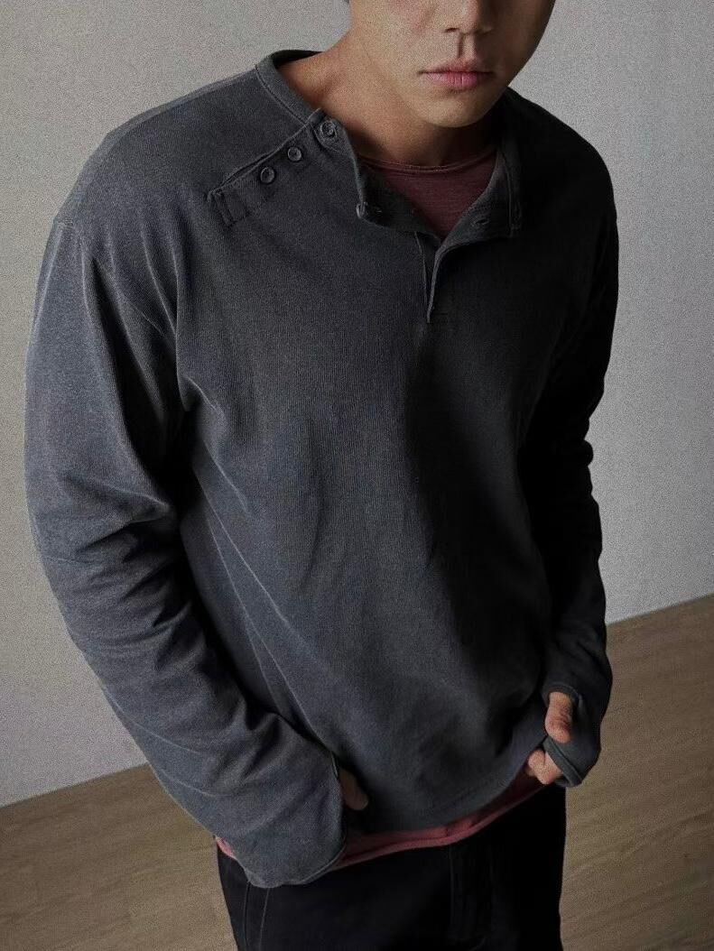 淨色半開胸長袖衫 Tac-0332T