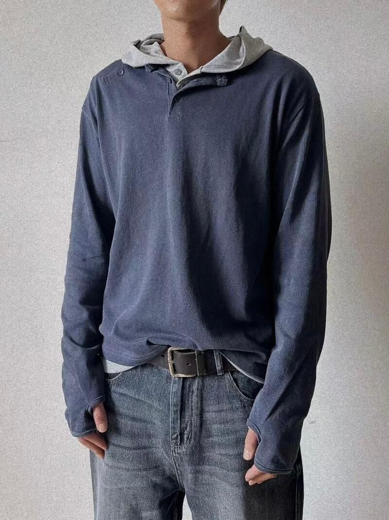 淨色半開胸長袖衫 Tac-0332T