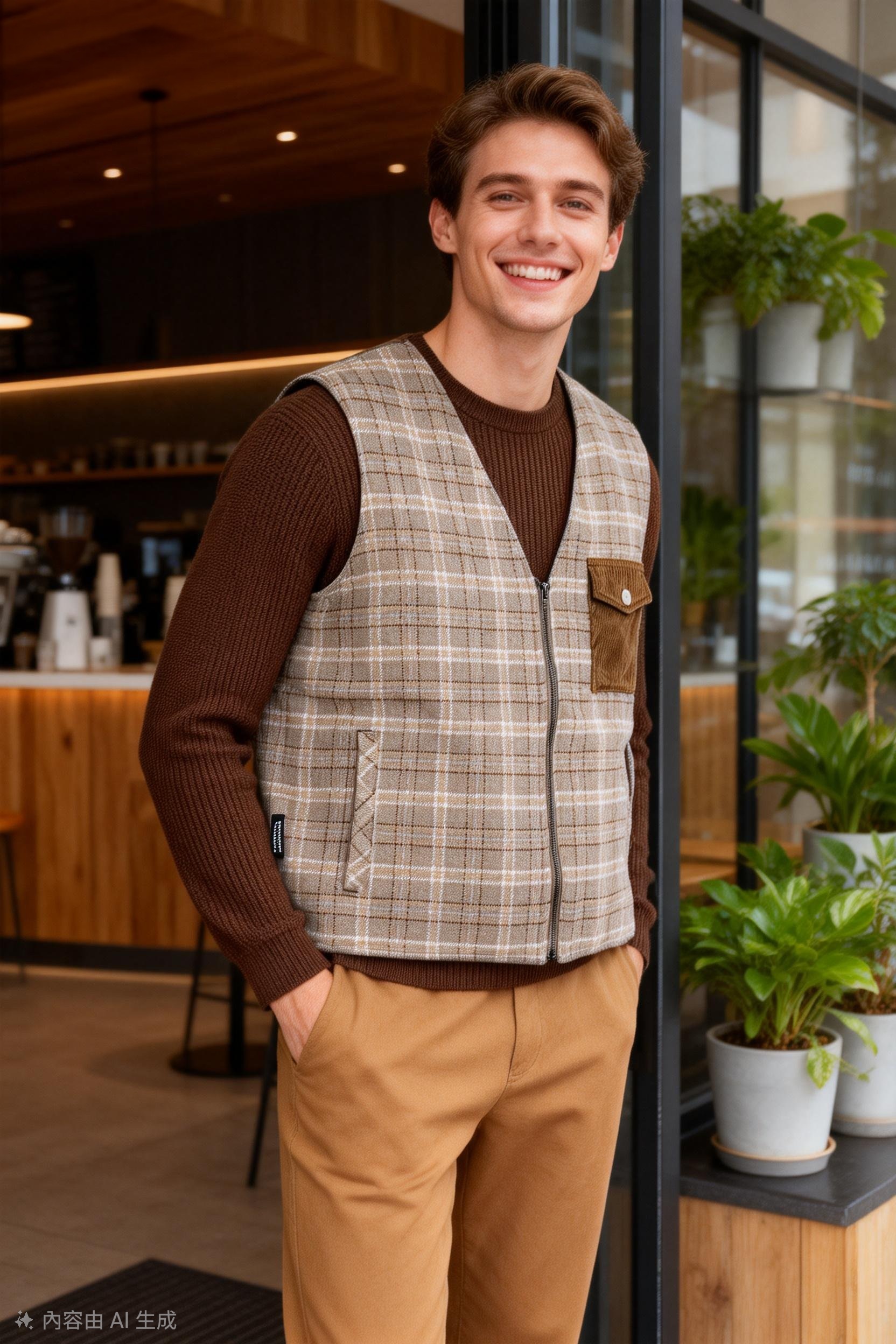 259060男裝經典格仔背心