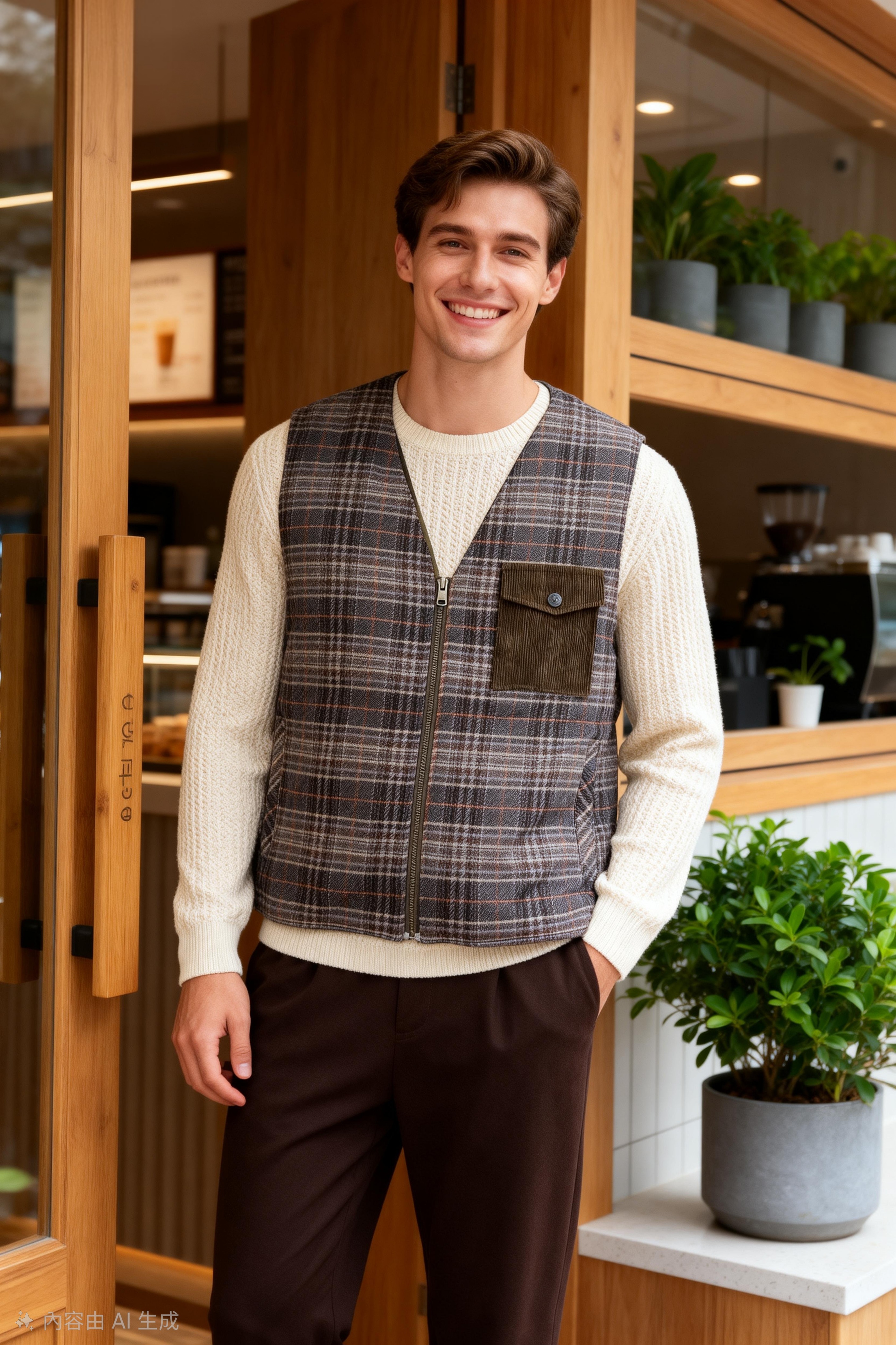 259060男裝經典格仔背心