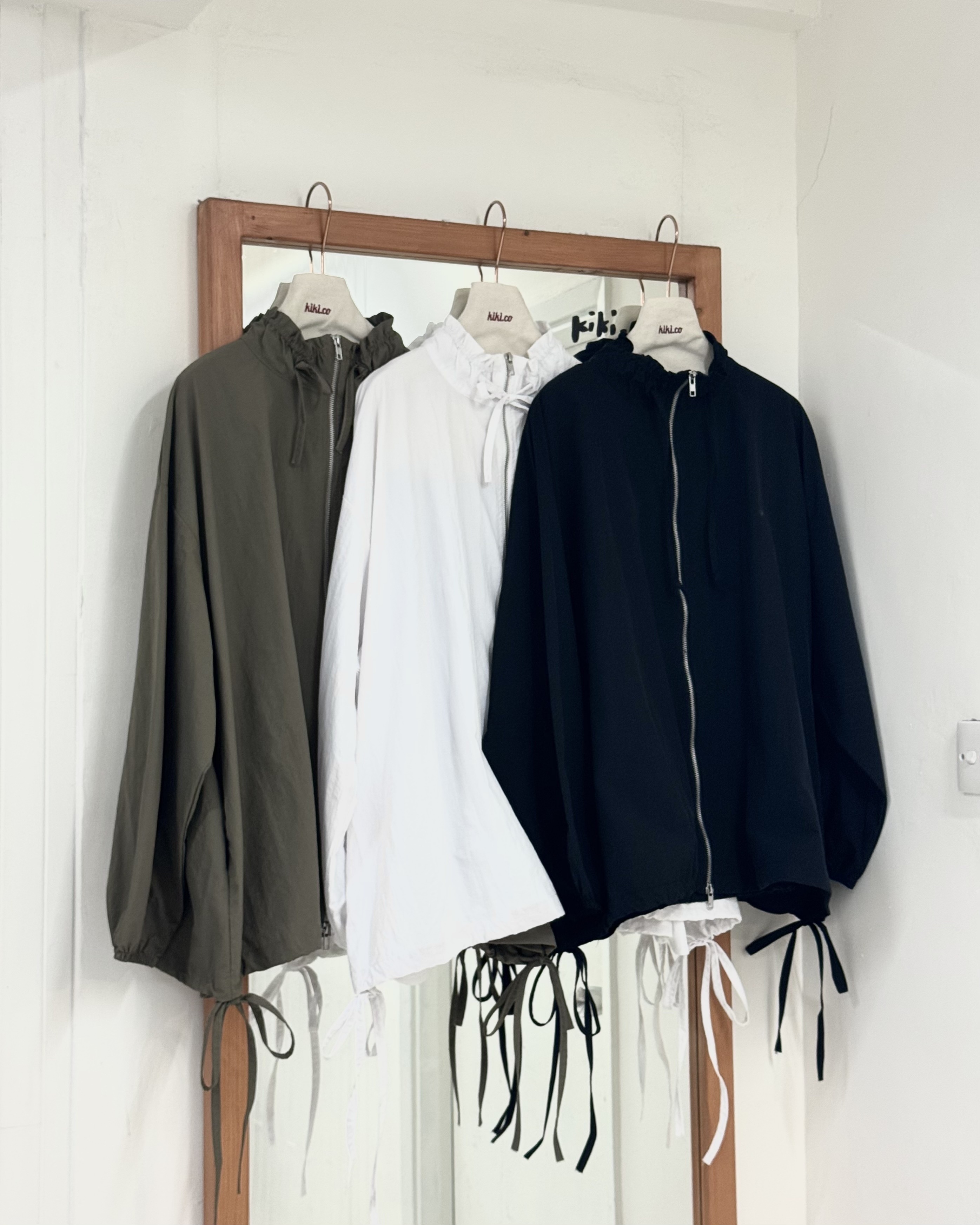 兩側抽繩可束領索索料外套