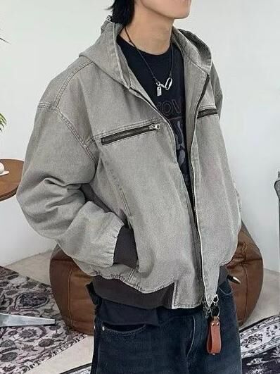 洗水淨色連帽拉鍊外套 JK2674