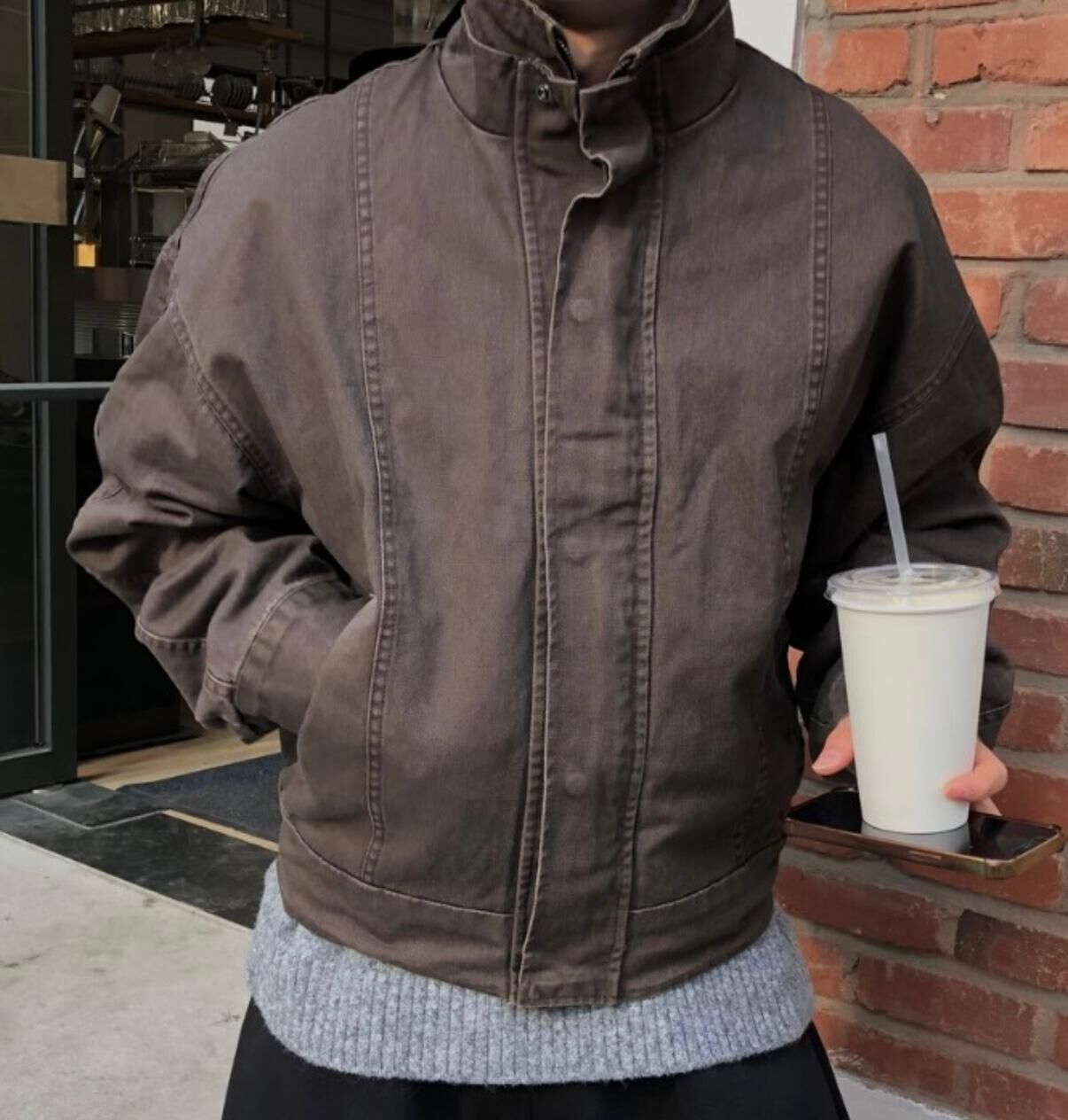 洗水淨色反領拉鍊外套 JK2673