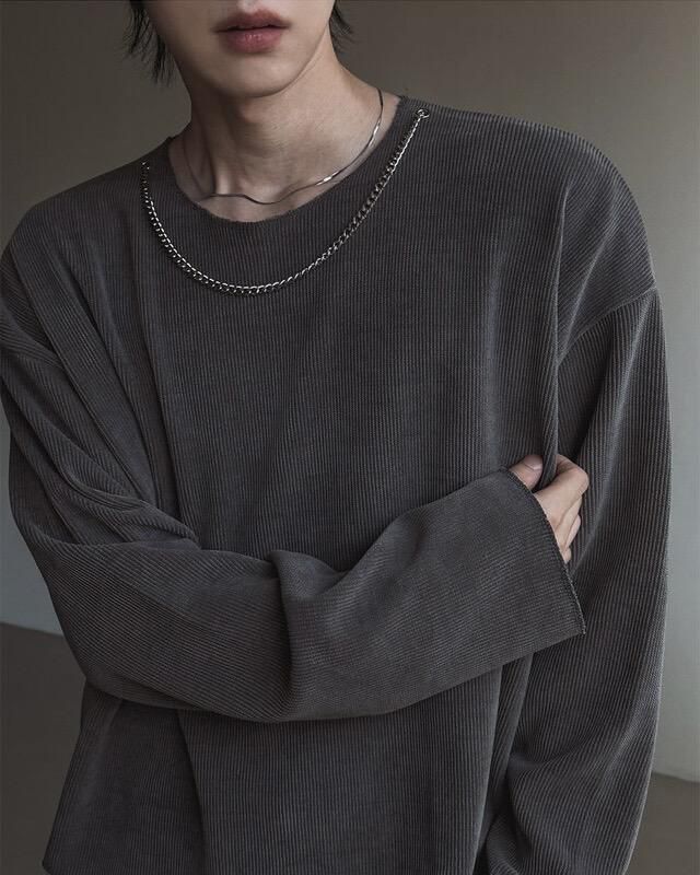 暗直紋連鍊Boxy長袖衫(鍊可拆卸) tap-089T