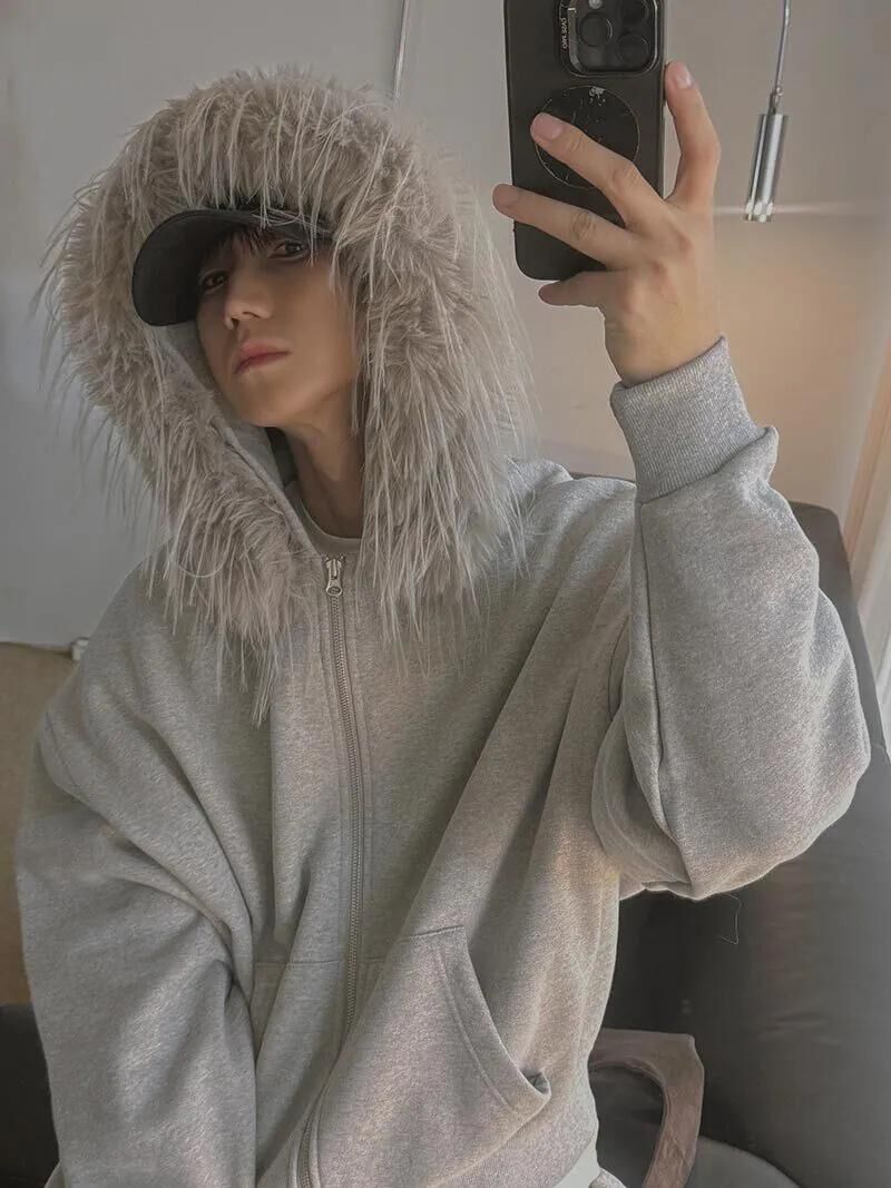 毛毛帽拉鍊外套(薄抓毛底) tap-090JK