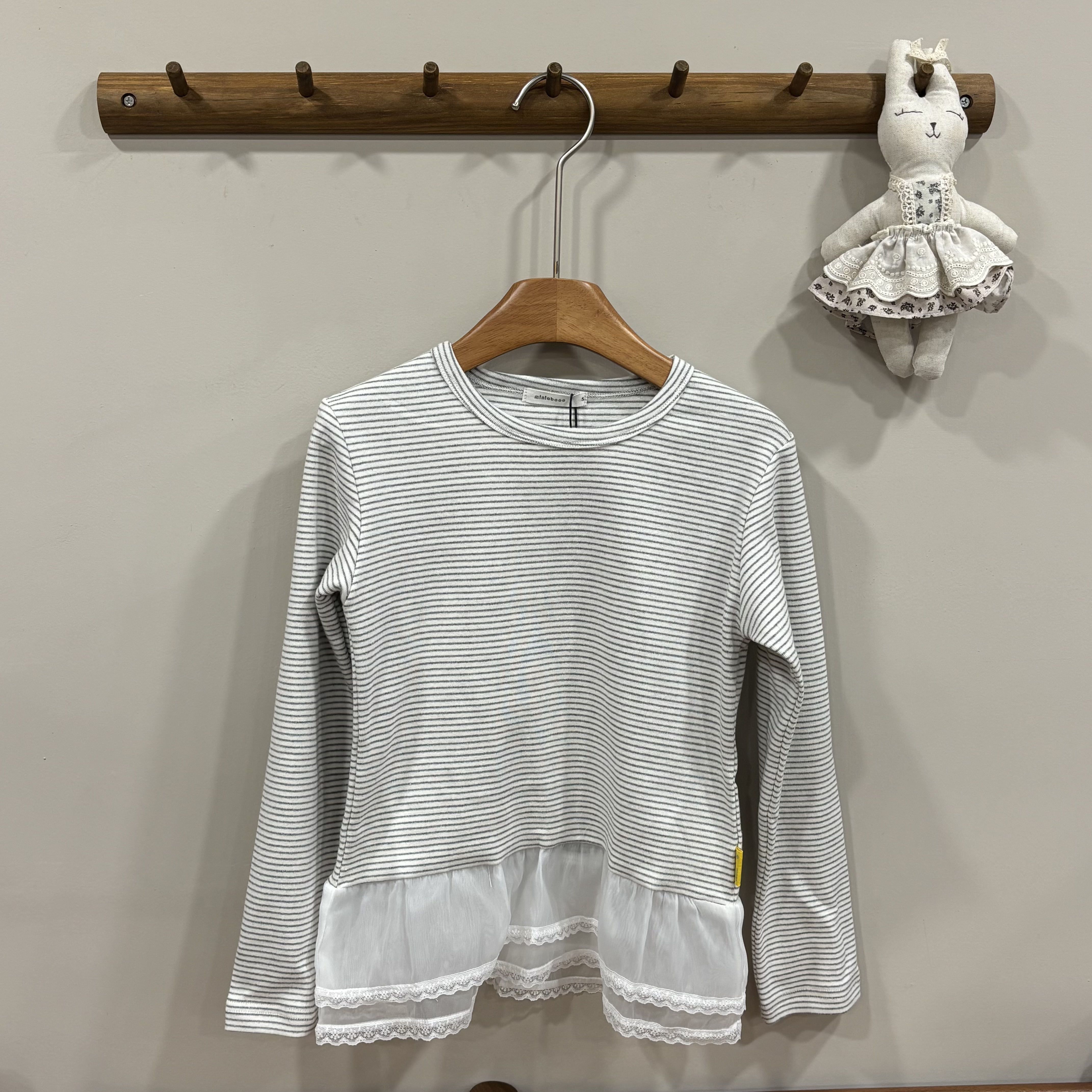 A03503花邊紗裙條紋上衣