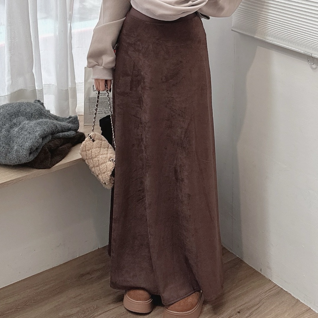 麂皮絨鬆緊魚尾長裙/三色