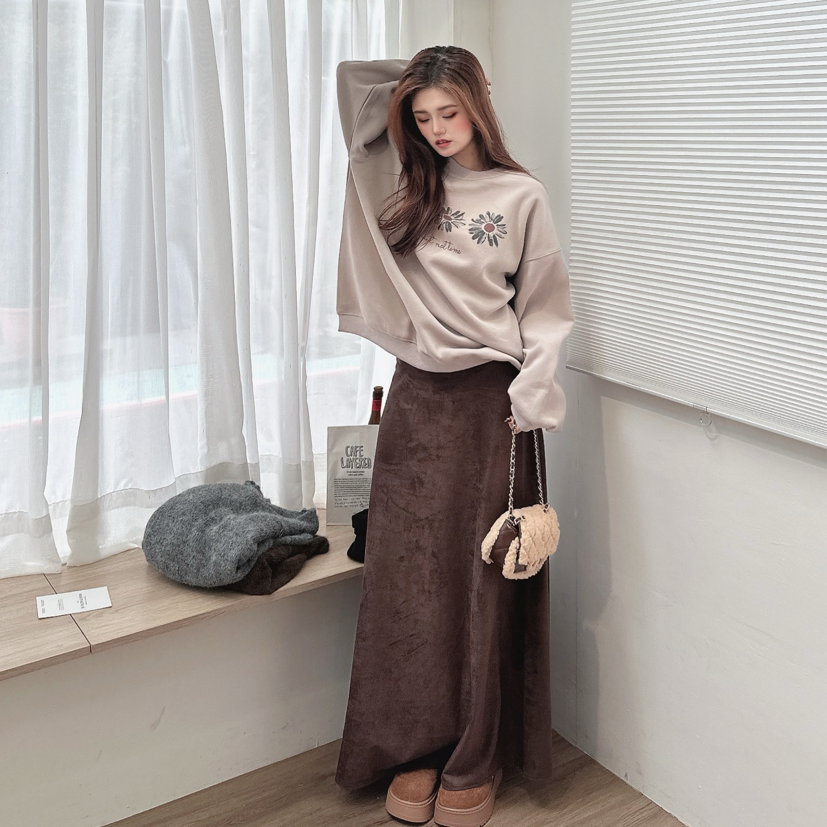 麂皮絨鬆緊魚尾長裙/三色