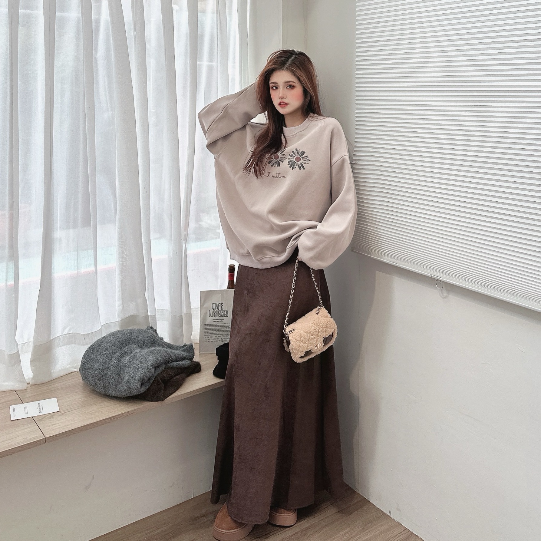 麂皮絨鬆緊魚尾長裙/三色